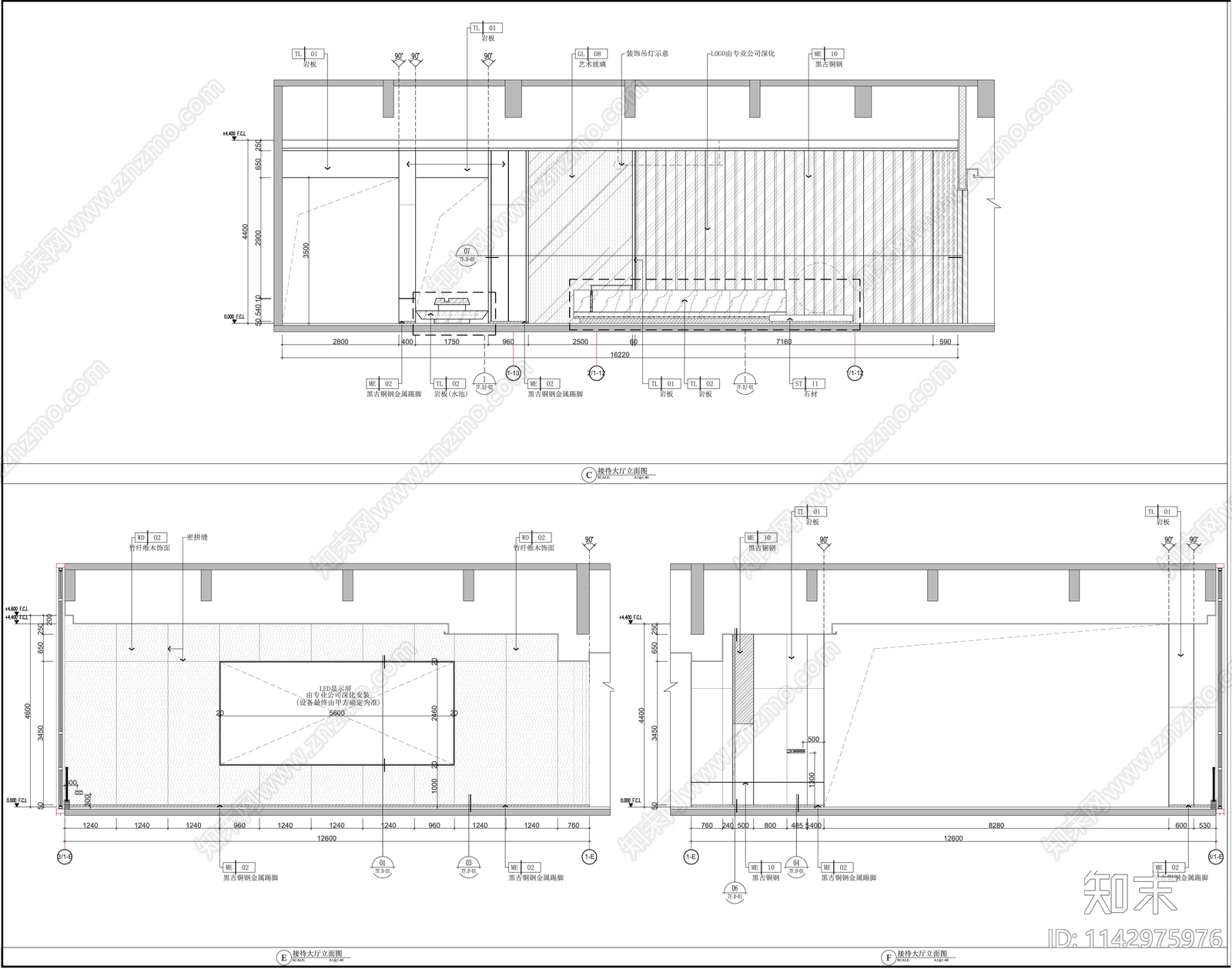 3500㎡现代办公室室内cad施工图下载【ID:1142975976】