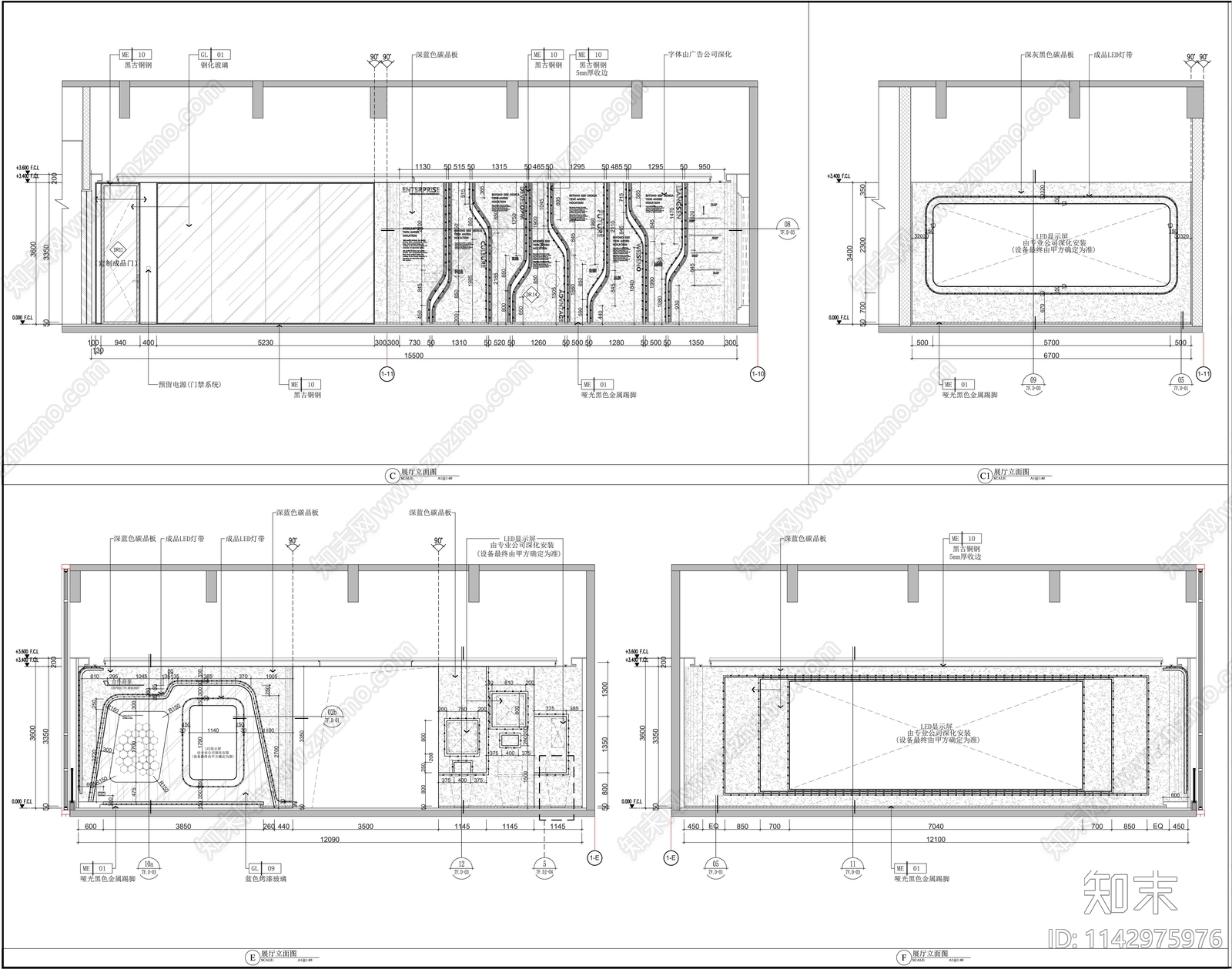 3500㎡现代办公室室内cad施工图下载【ID:1142975976】