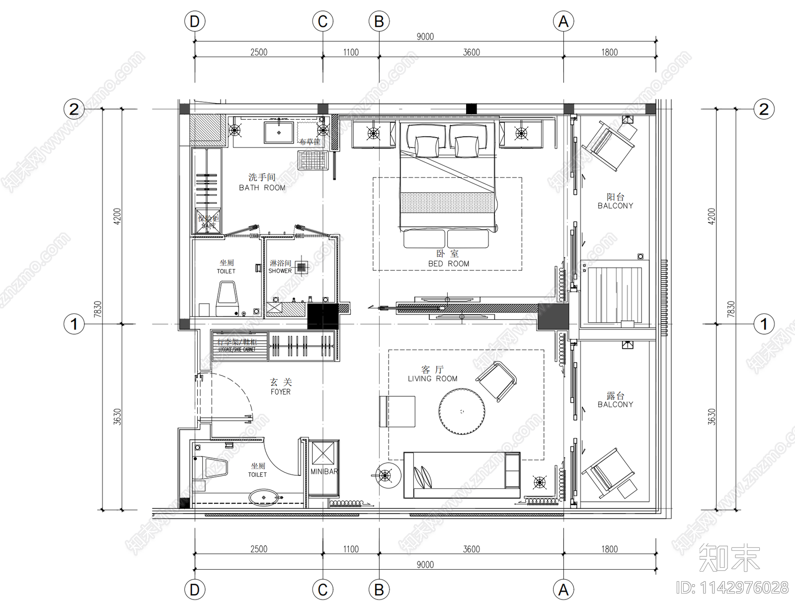 75㎡标准酒店套房室内装修施工图下载【ID:1142976028】