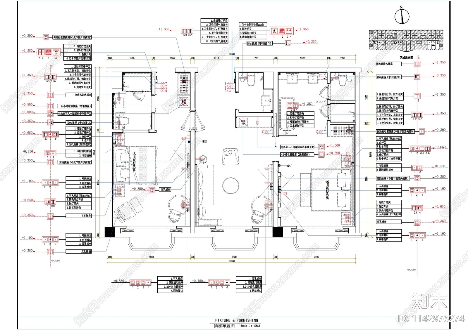 酒店客房室内装修cad施工图下载【ID:1142976274】