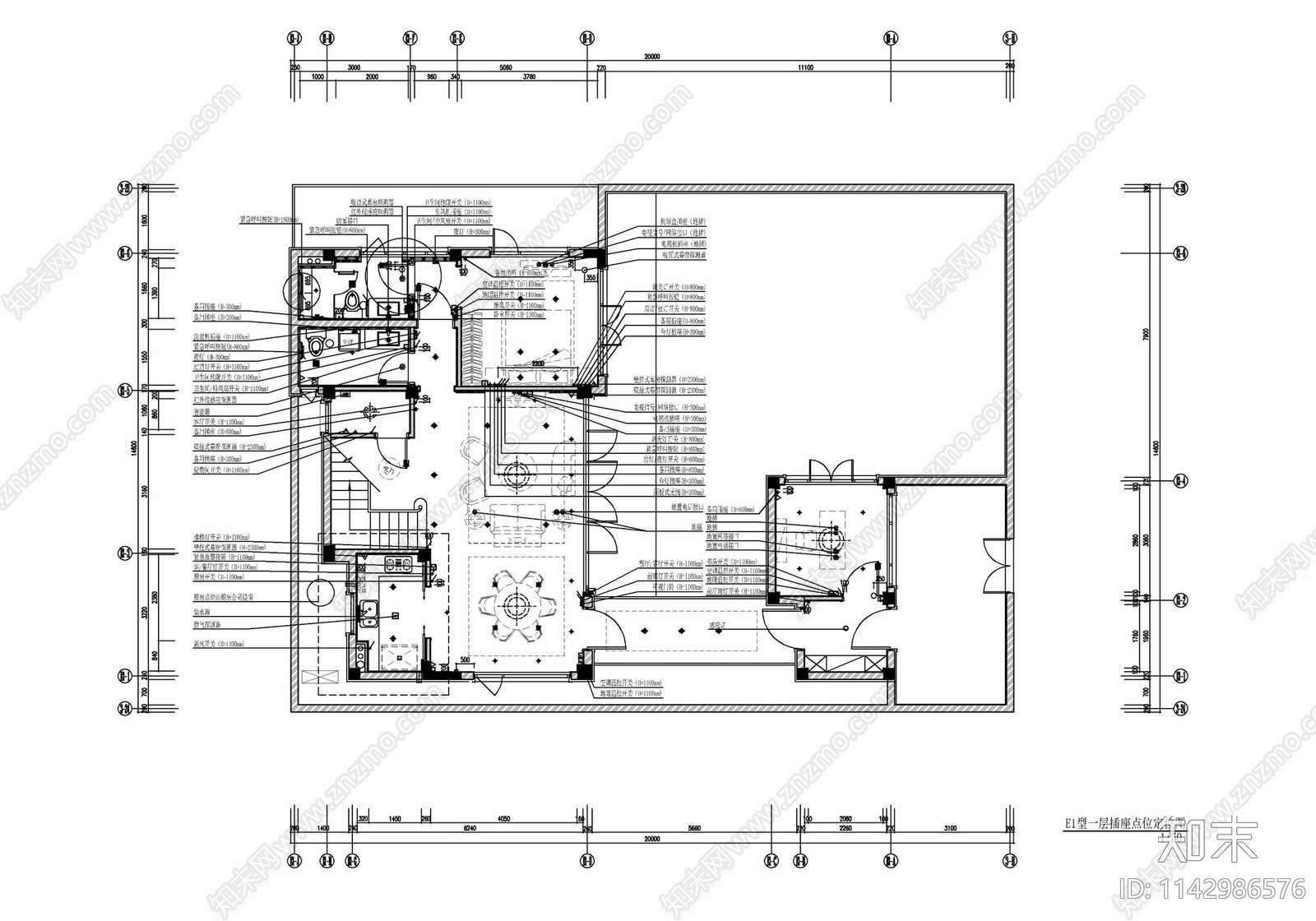 两层别墅家装室内cad施工图下载【ID:1142986576】