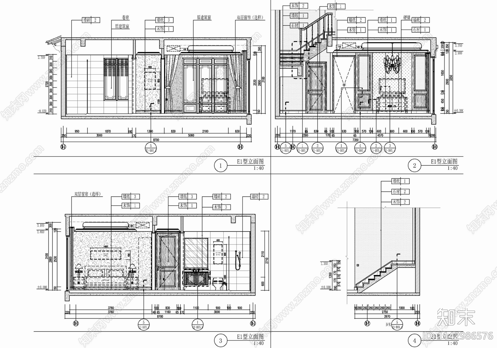 两层别墅家装室内cad施工图下载【ID:1142986576】