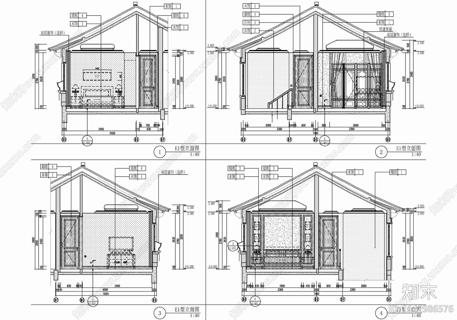 两层别墅家装室内cad施工图下载【ID:1142986576】