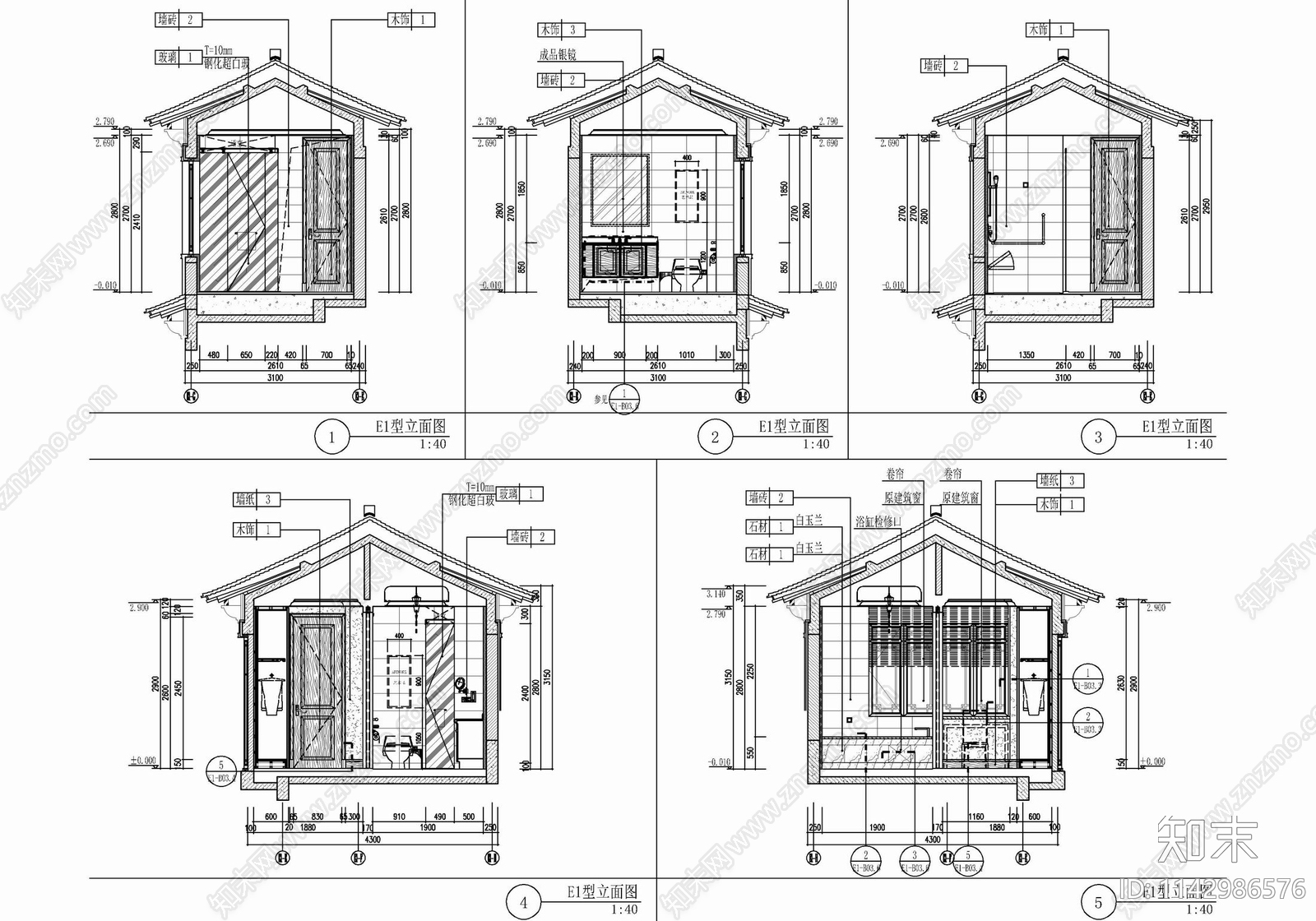 两层别墅家装室内cad施工图下载【ID:1142986576】