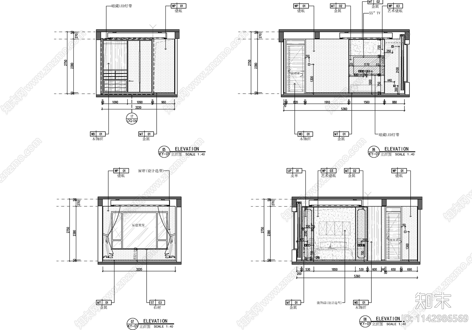 105㎡三居室家装cad施工图下载【ID:1142986569】