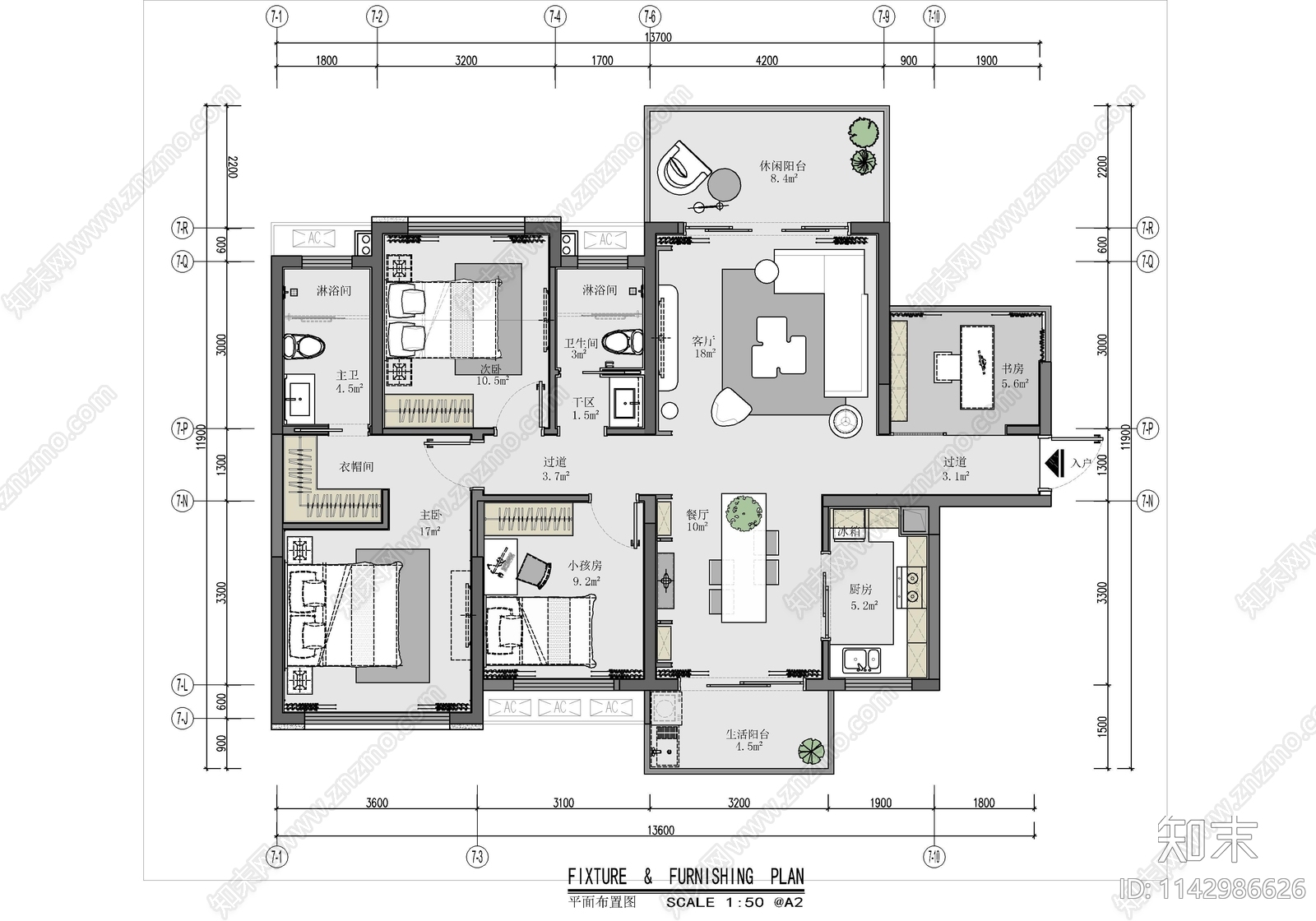 115㎡四居室家装室内施工图下载【ID:1142986626】