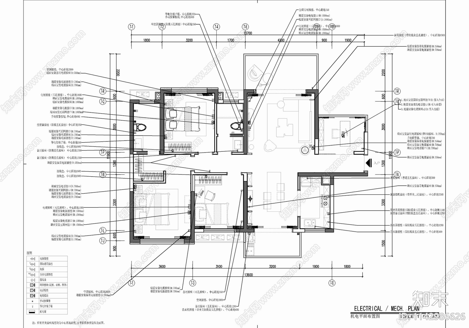 115㎡四居室家装室内施工图下载【ID:1142986626】