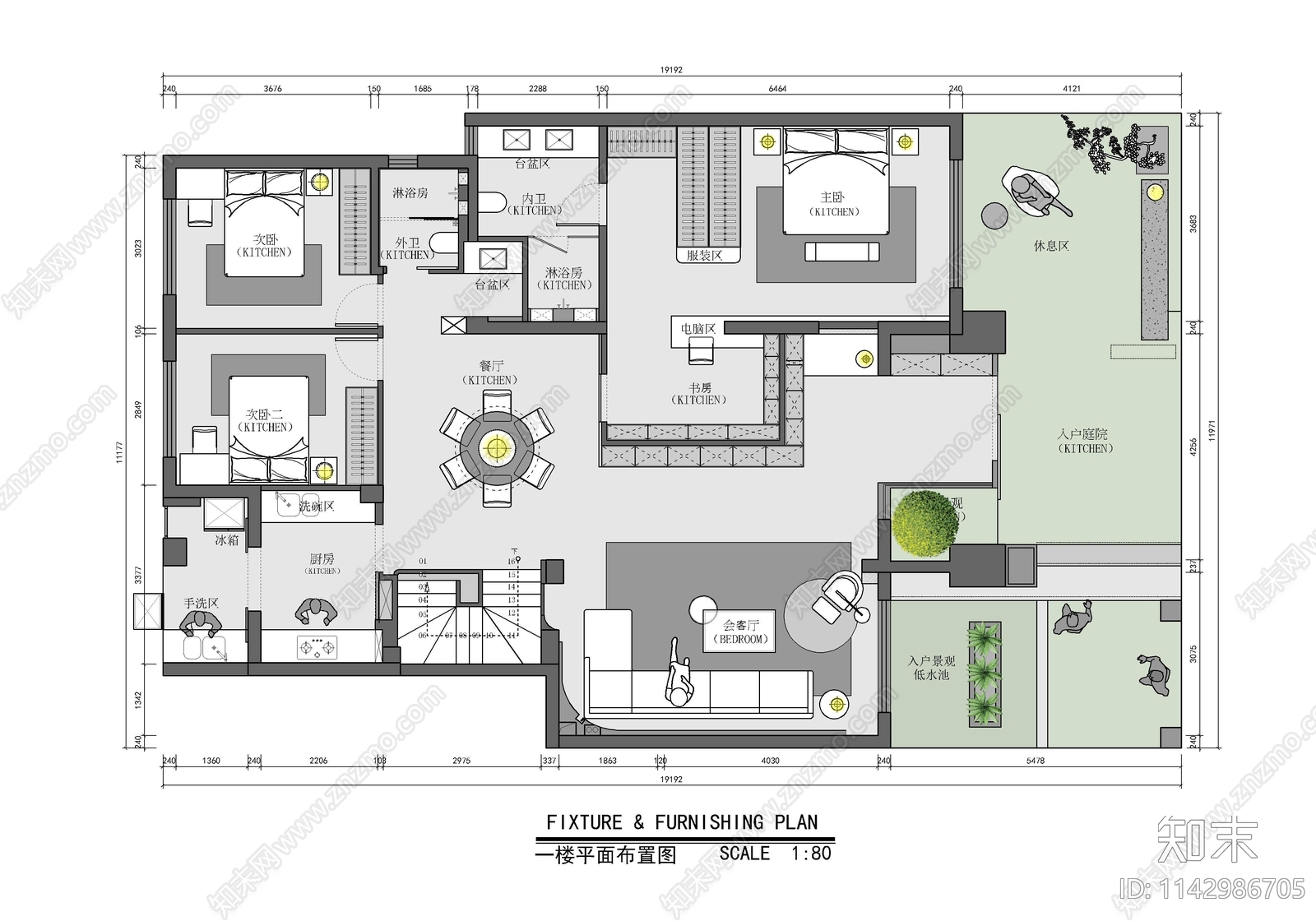 两层叠墅家装室内施工图下载【ID:1142986705】