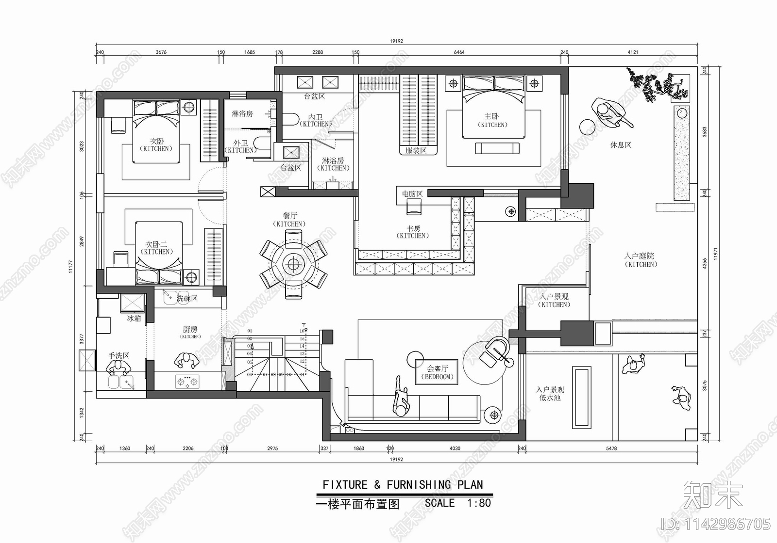 两层叠墅家装室内施工图下载【ID:1142986705】