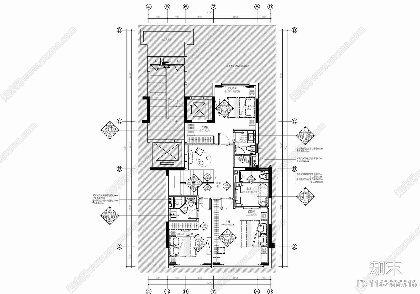 三层叠拼别墅室内施工图下载【ID:1142986918】_知末案例馆