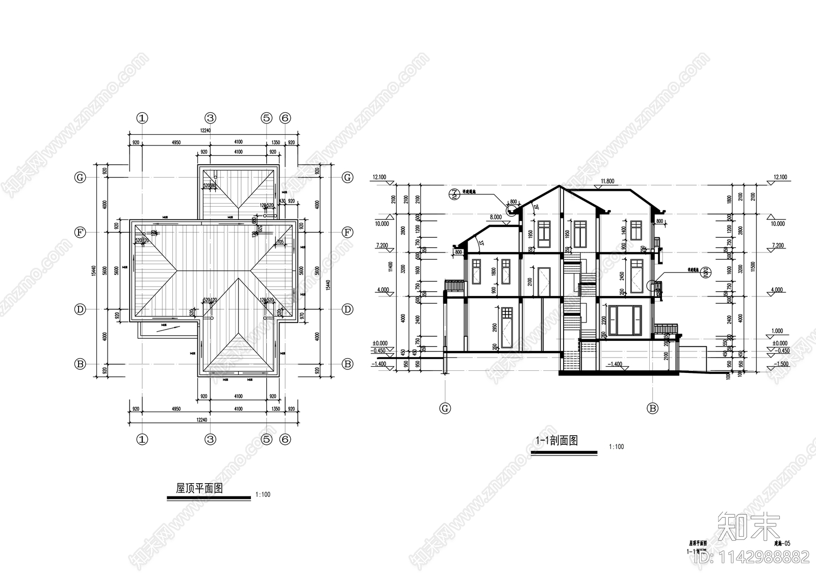 自建别墅建筑cad施工图下载【ID:1142988882】