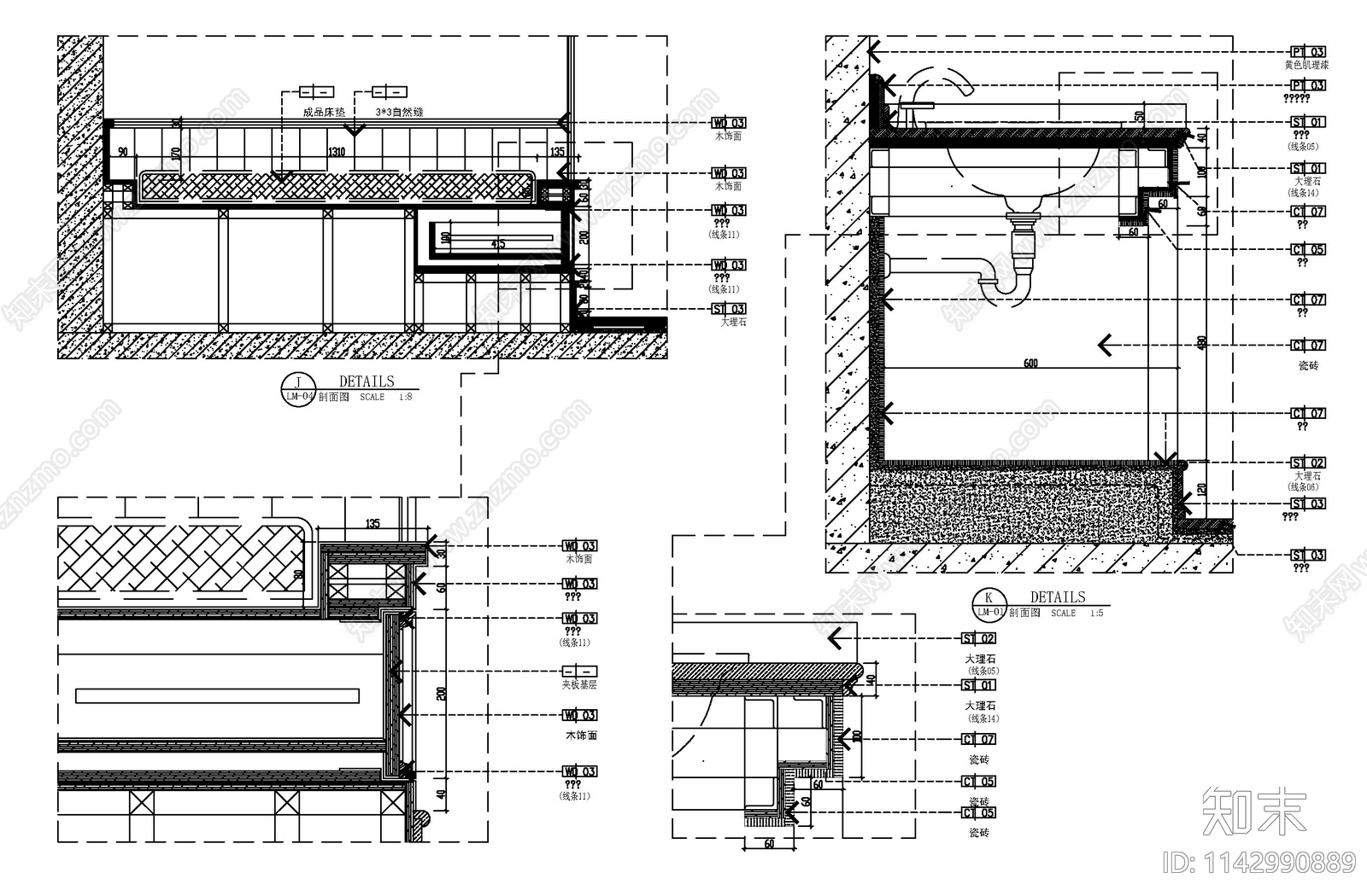 卫生间飘窗洗手盆大样施工图下载【ID:1142990889】