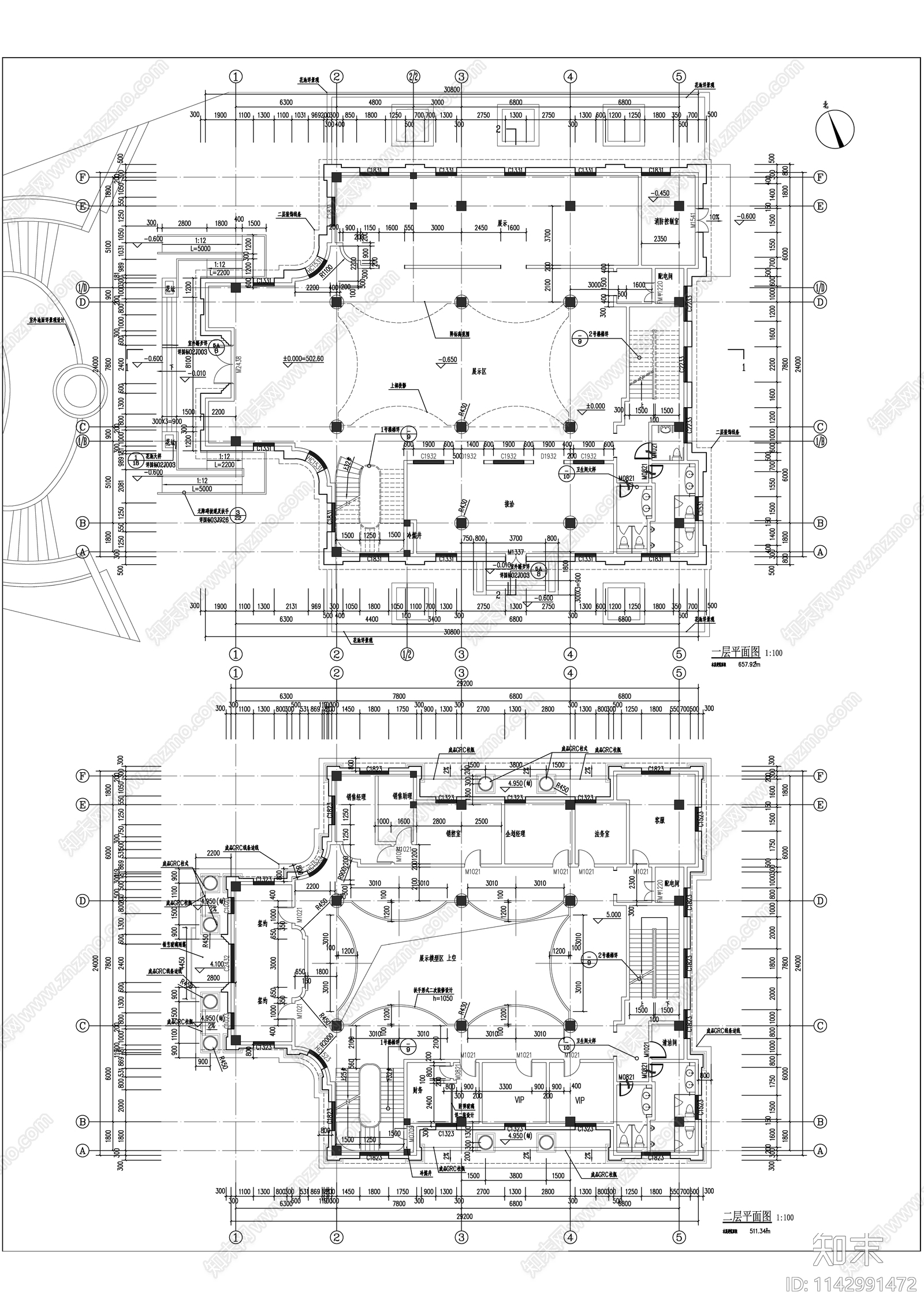 售楼处建筑cad施工图下载【ID:1142991472】