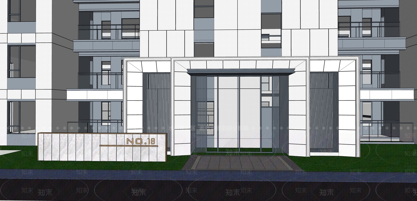 现代小区单元楼入户双开门SU模型下载【ID:1142992074】