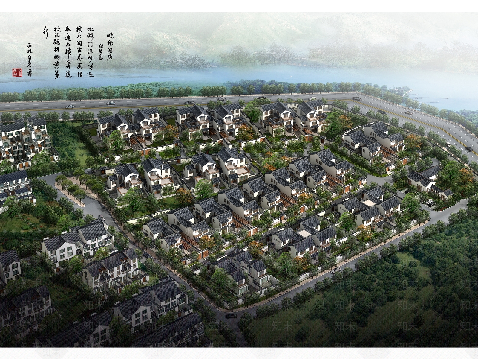 4个绿城中式双拼别墅模型3D模型下载【ID:1142994354】