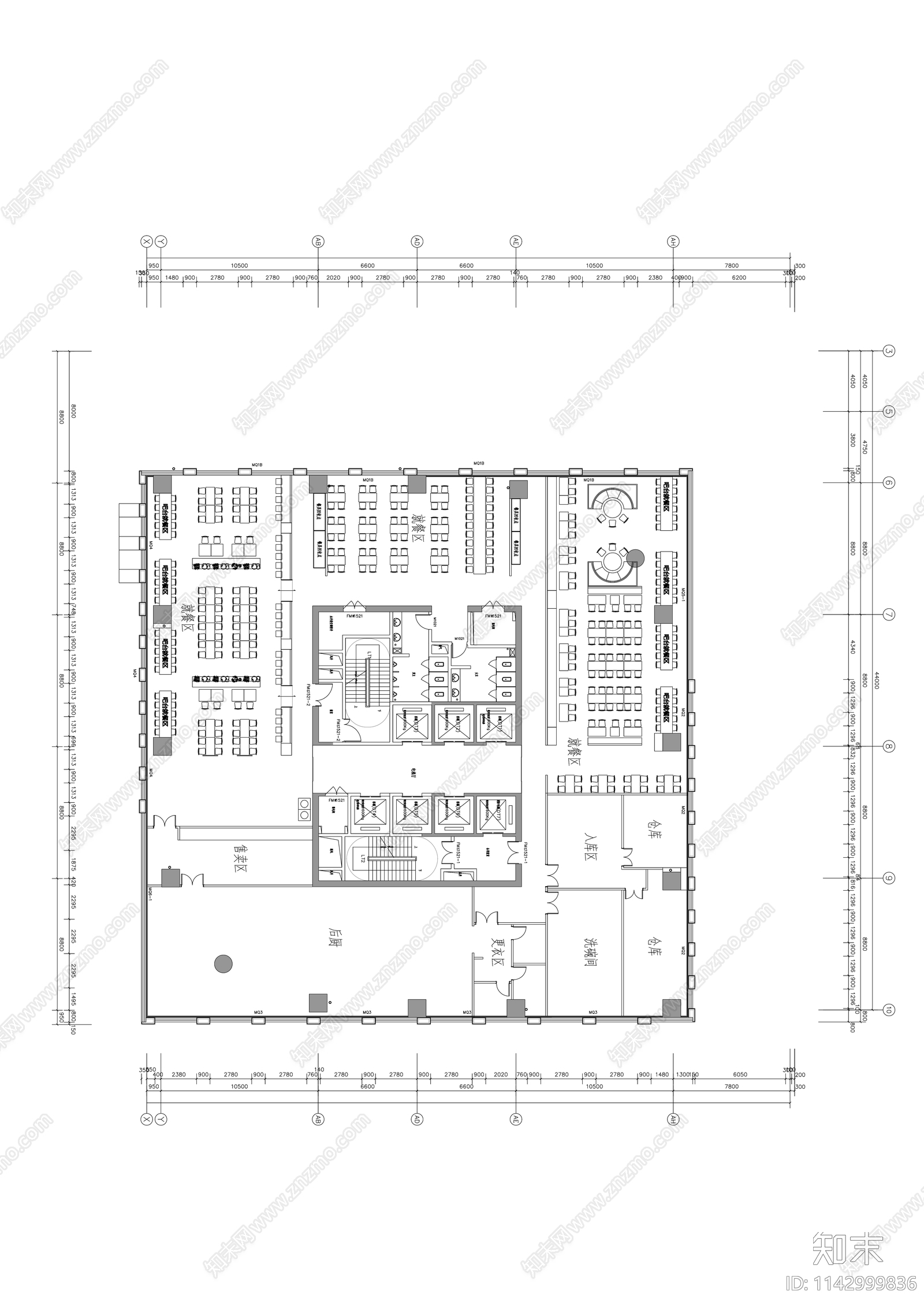 员工食堂室内平面布置图cad施工图下载【ID:1142999836】