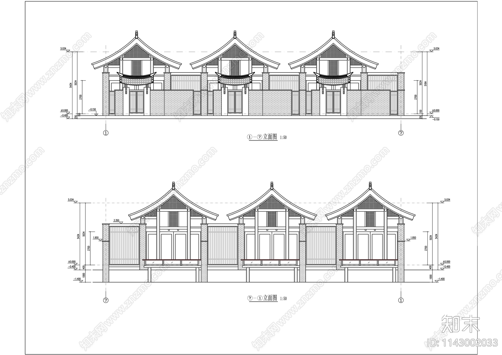 中式民宿建筑cad施工图下载【ID:1143002033】