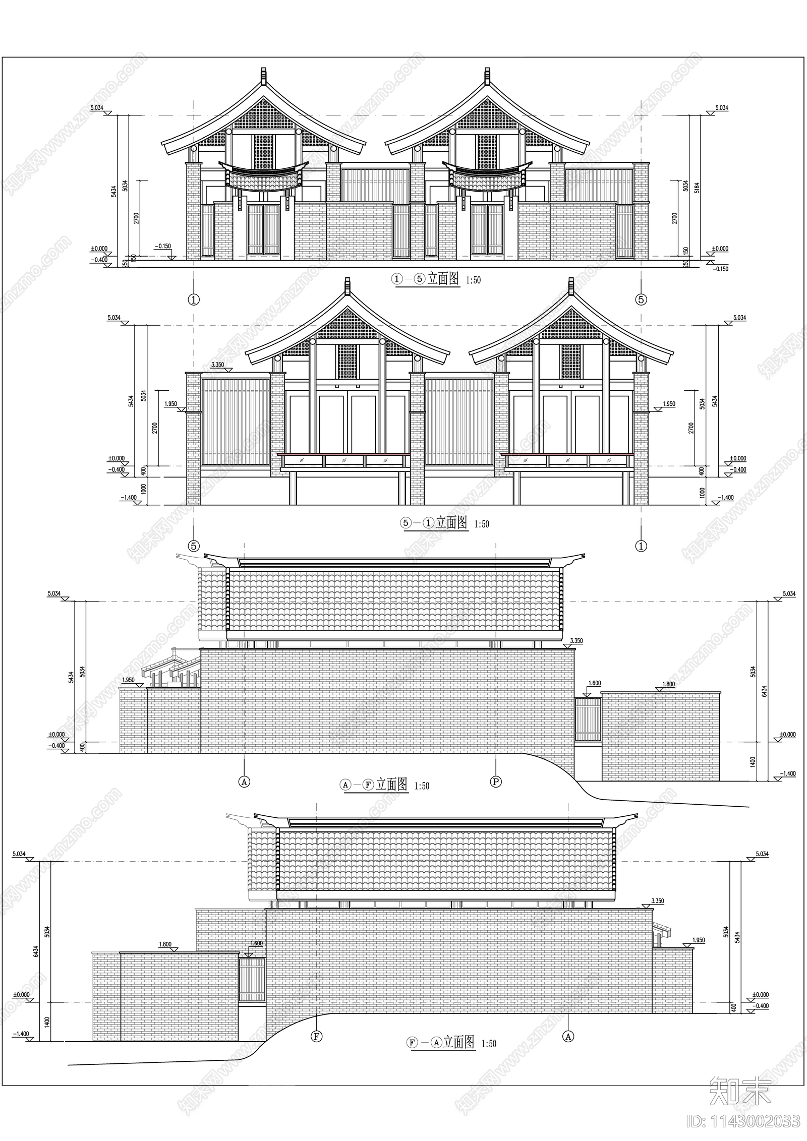 中式民宿建筑cad施工图下载【ID:1143002033】