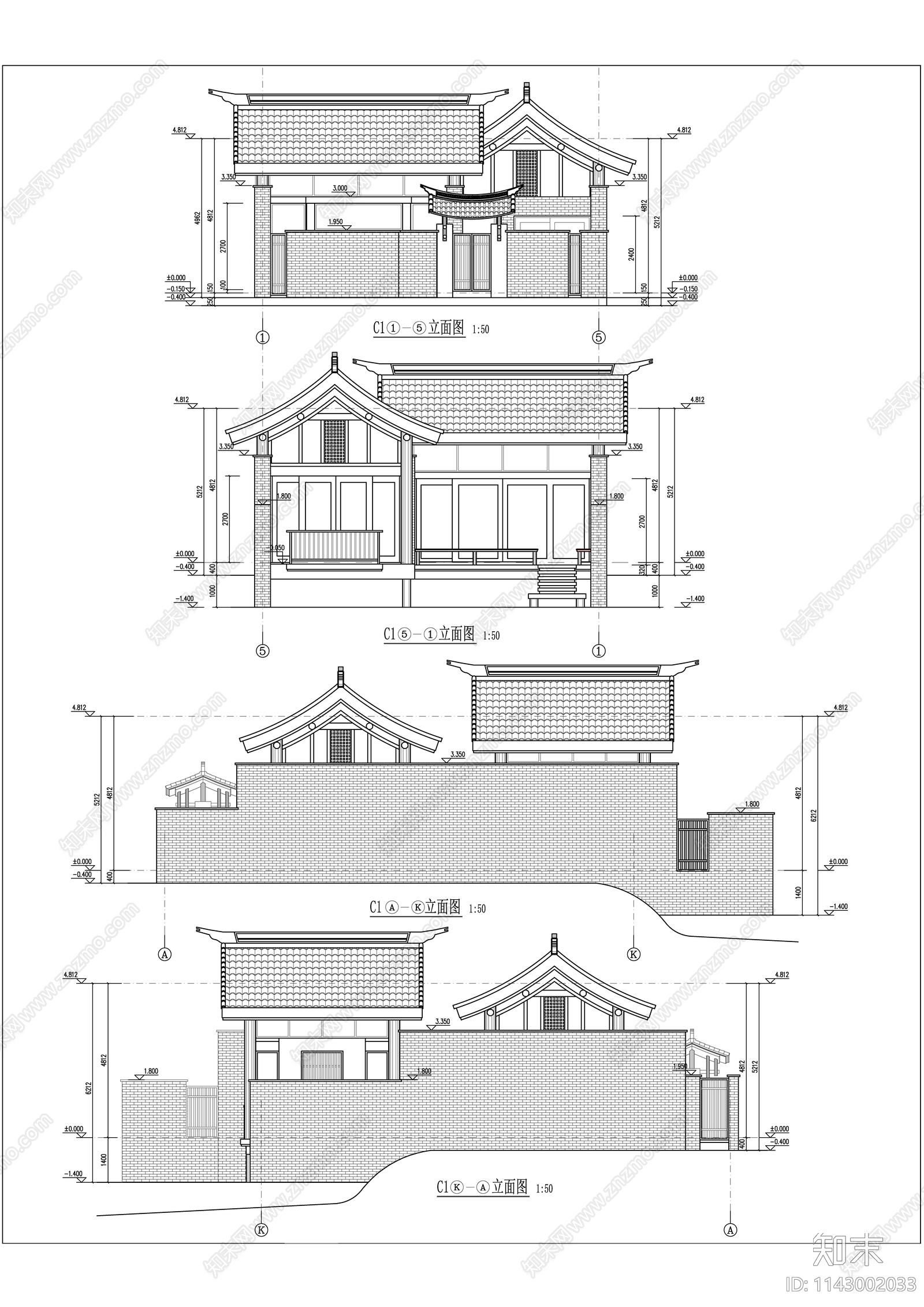 中式民宿建筑cad施工图下载【ID:1143002033】