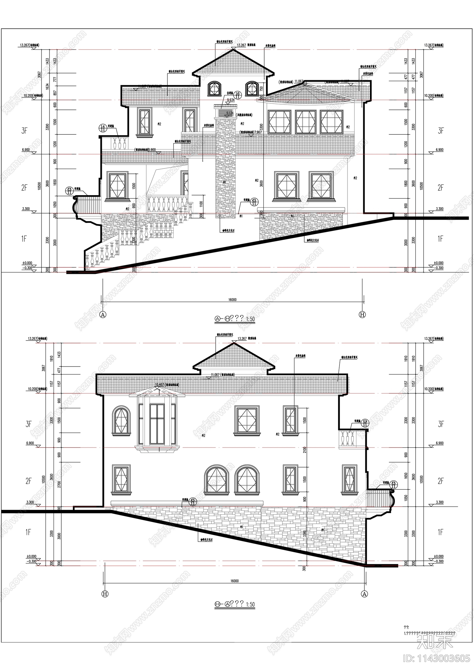 欧式别墅建筑cad施工图下载【ID:1143003605】