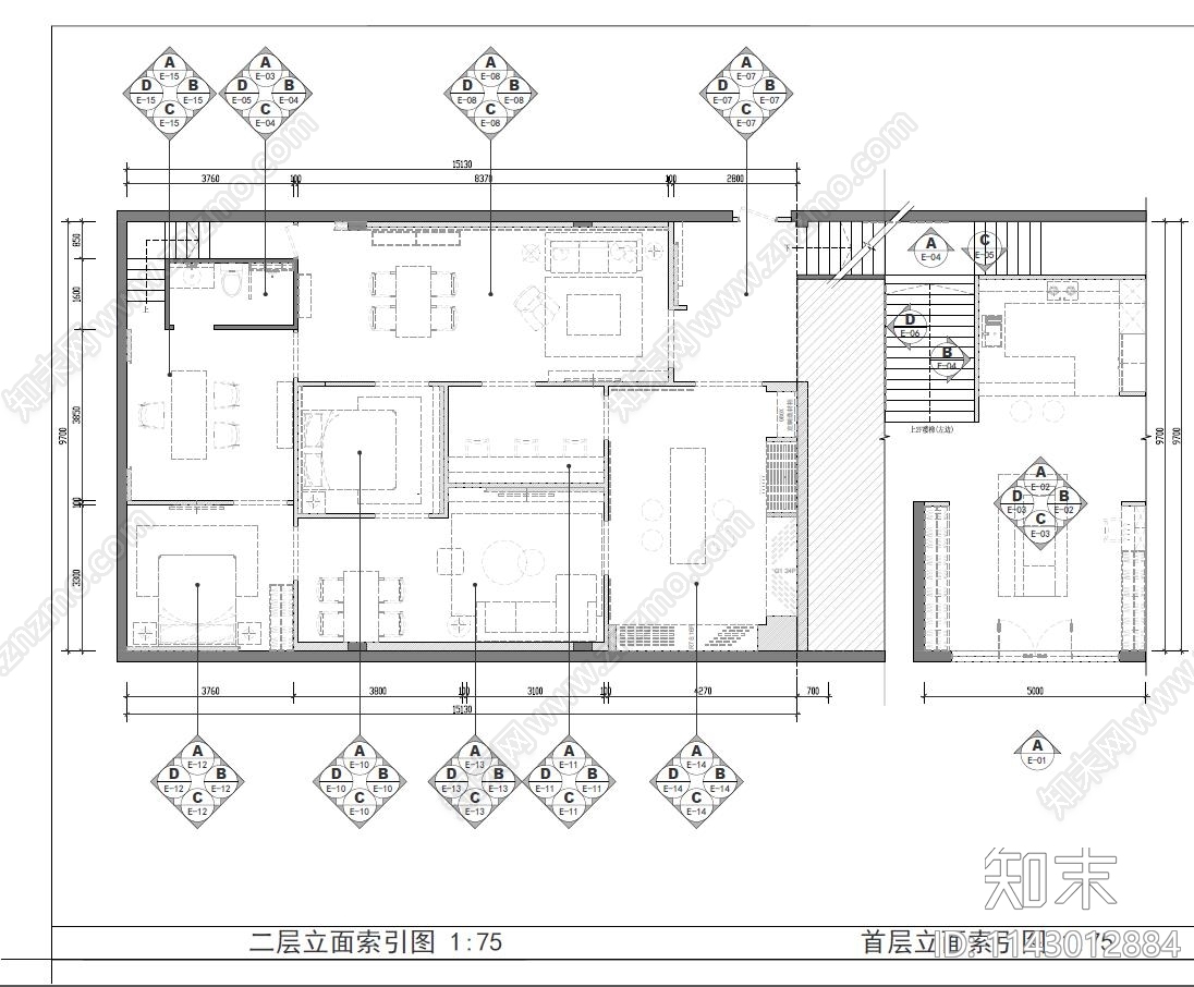 索菲亚墙地定制专卖店cad施工图下载【ID:1143012884】