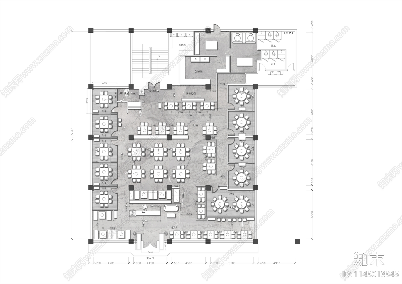 火锅烧烤店平面布置图施工图下载【ID:1143013345】