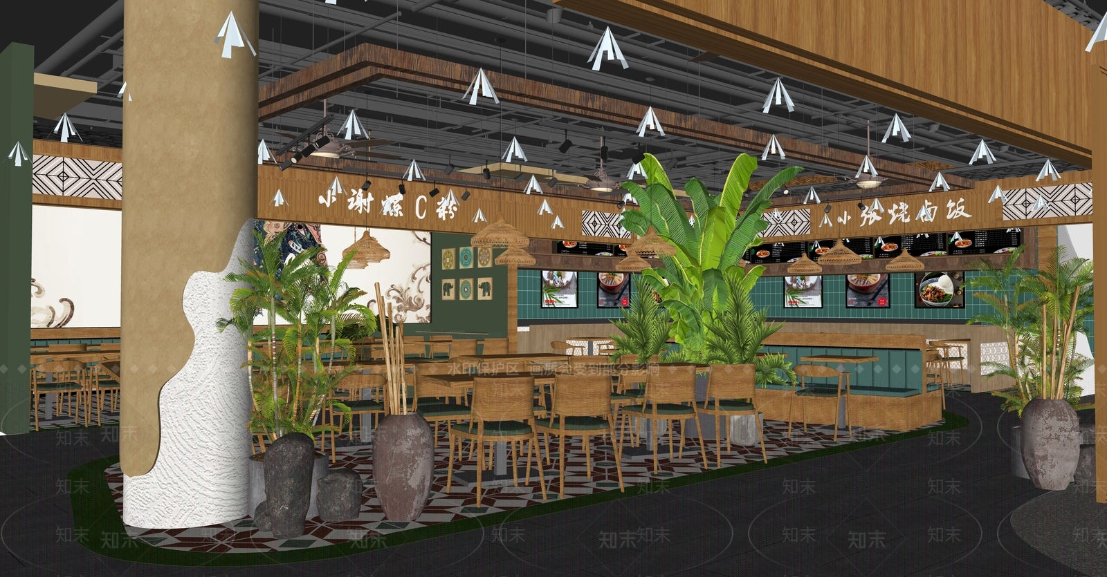 东南亚餐厅泰式餐厅SU模型下载【ID:1143017203】