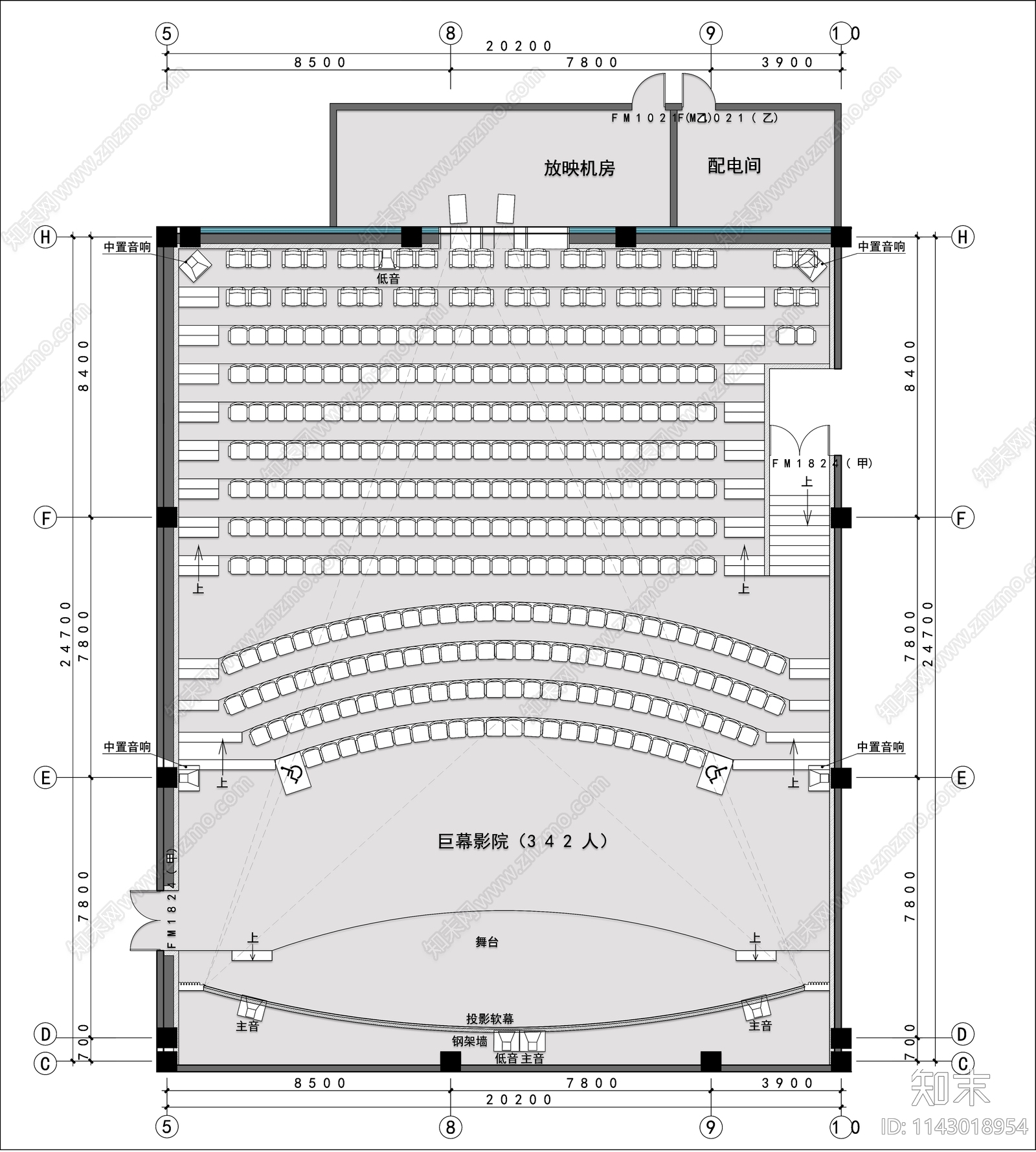 巨幕影院室内平面图施工图下载【ID:1143018954】