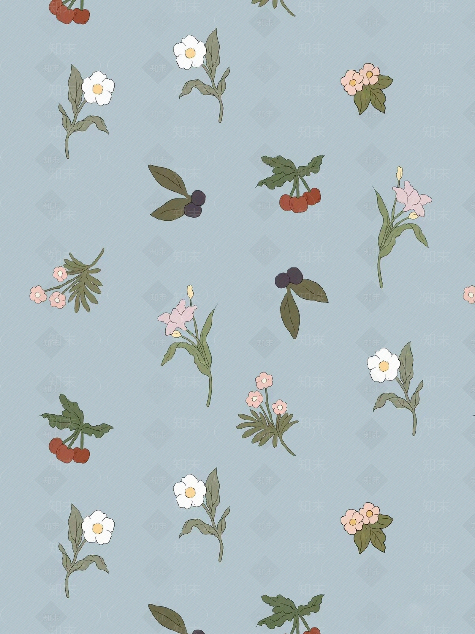 田园风蓝色花卉壁纸贴图下载【ID:1143020582】