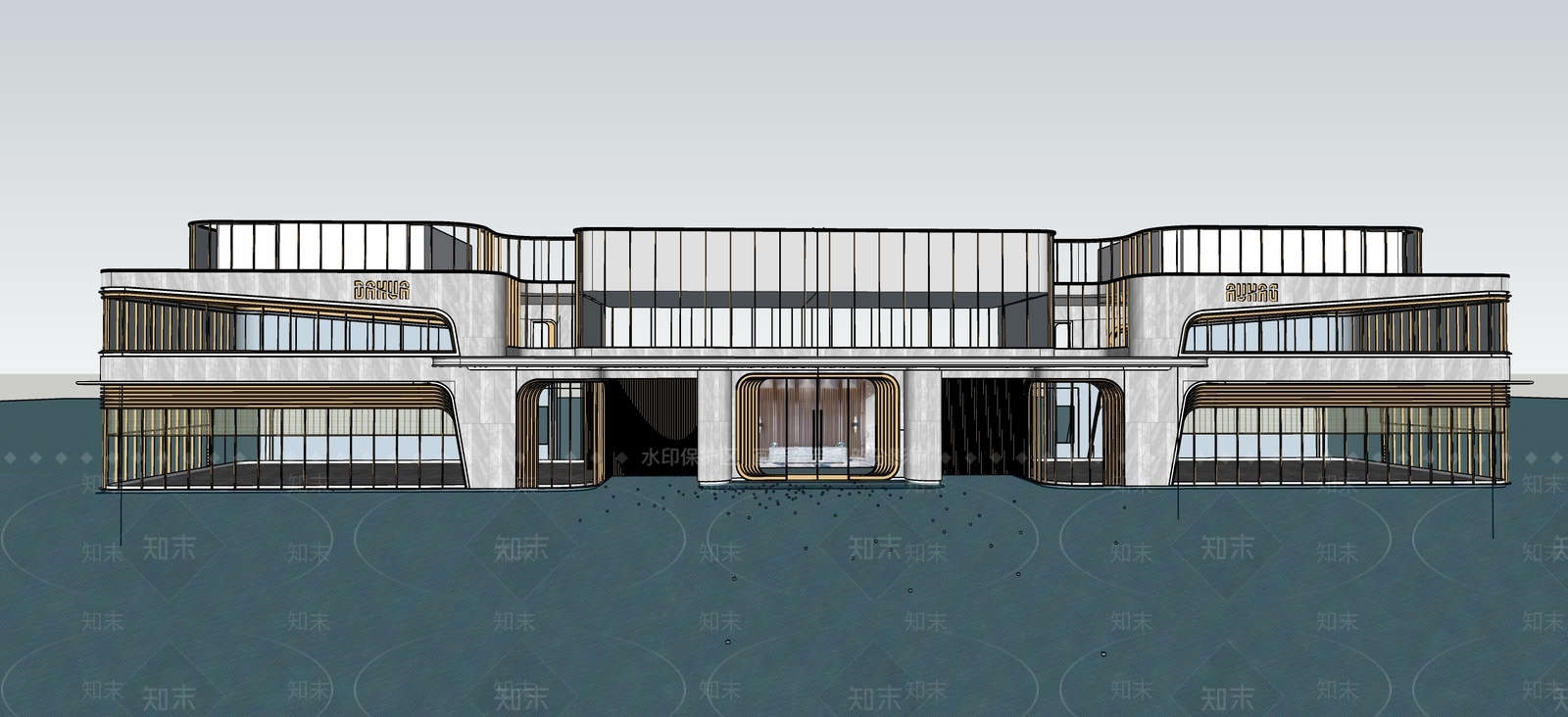 现代售楼处建筑SU模型下载【ID:1143024036】