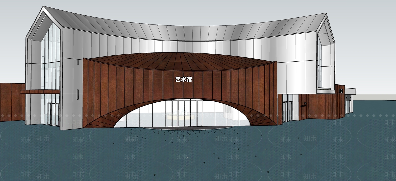 现代售楼处建筑SU模型下载【ID:1143025110】