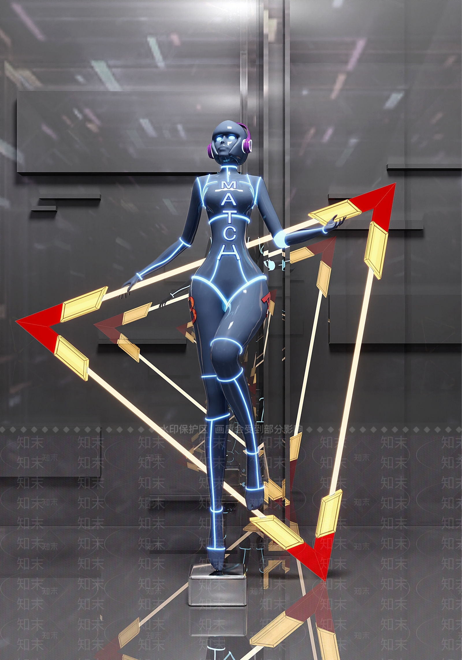 现代竞技女神雕塑装置SU模型下载【ID:1143026712】