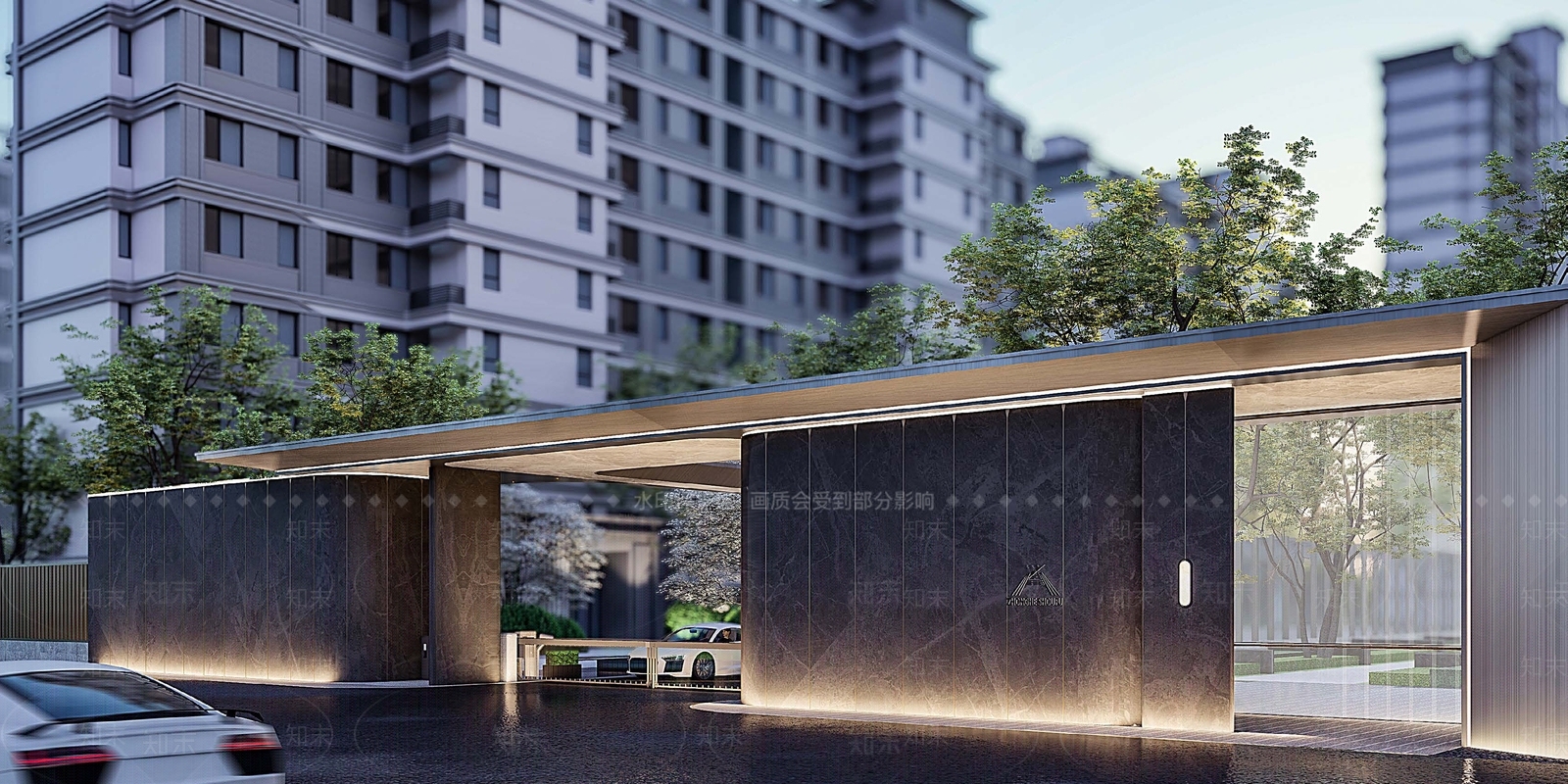 现代小区大门景观SU模型下载【ID:1143038237】