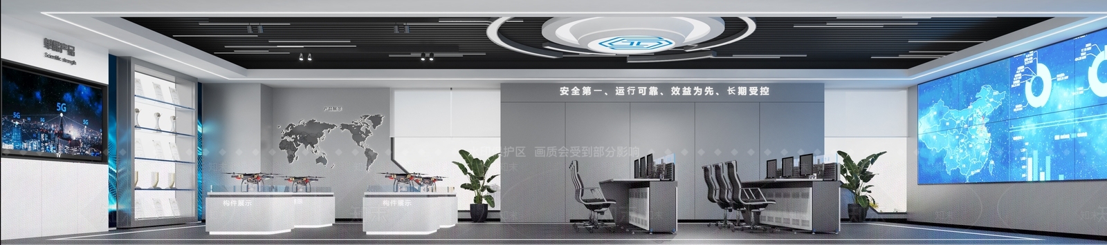 科技展厅无人机展厅指挥中心3D模型下载【ID:1143039396】