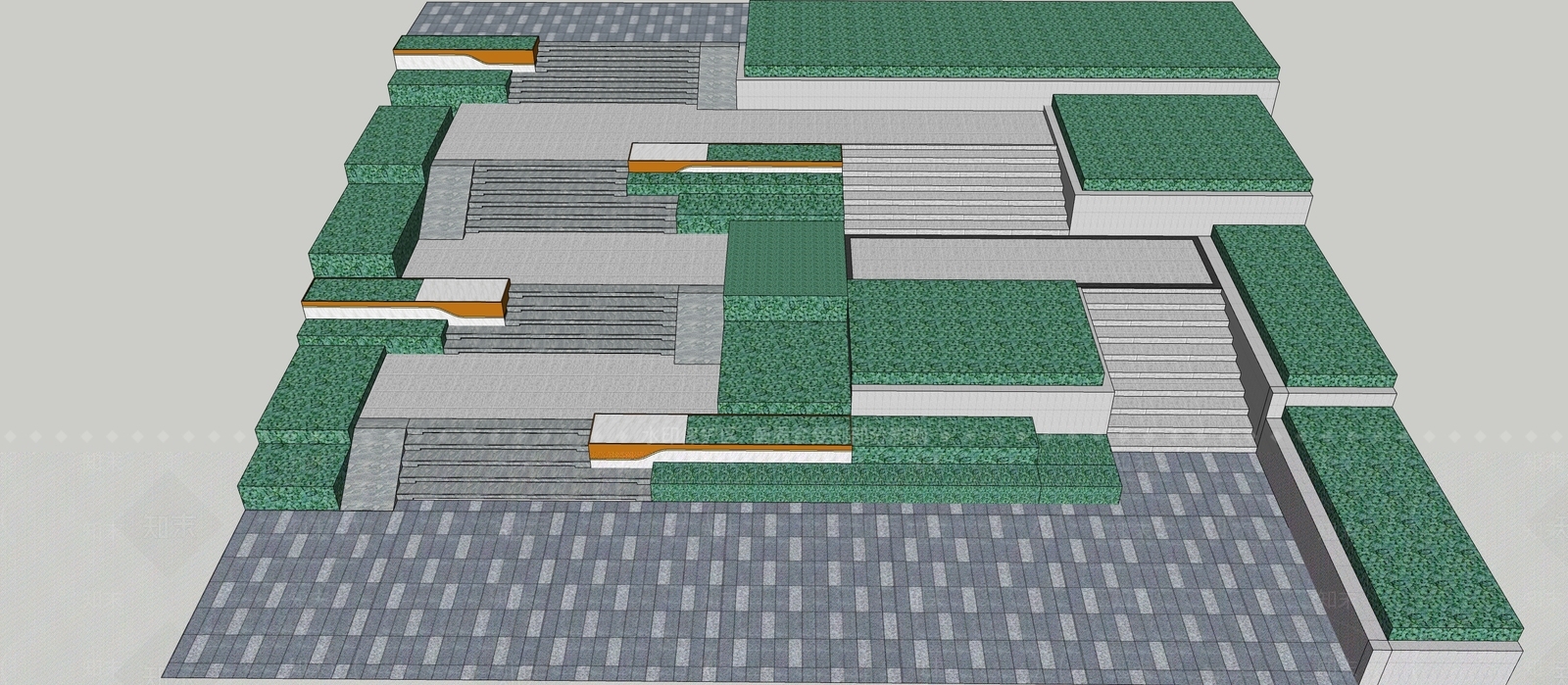 现代台阶景观SU模型下载【ID:1143041068】