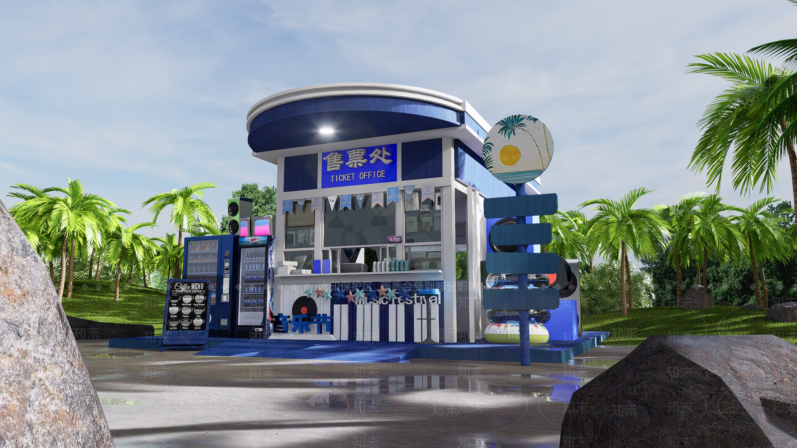 现代海边小店摊位SU模型下载【ID:1143045364】
