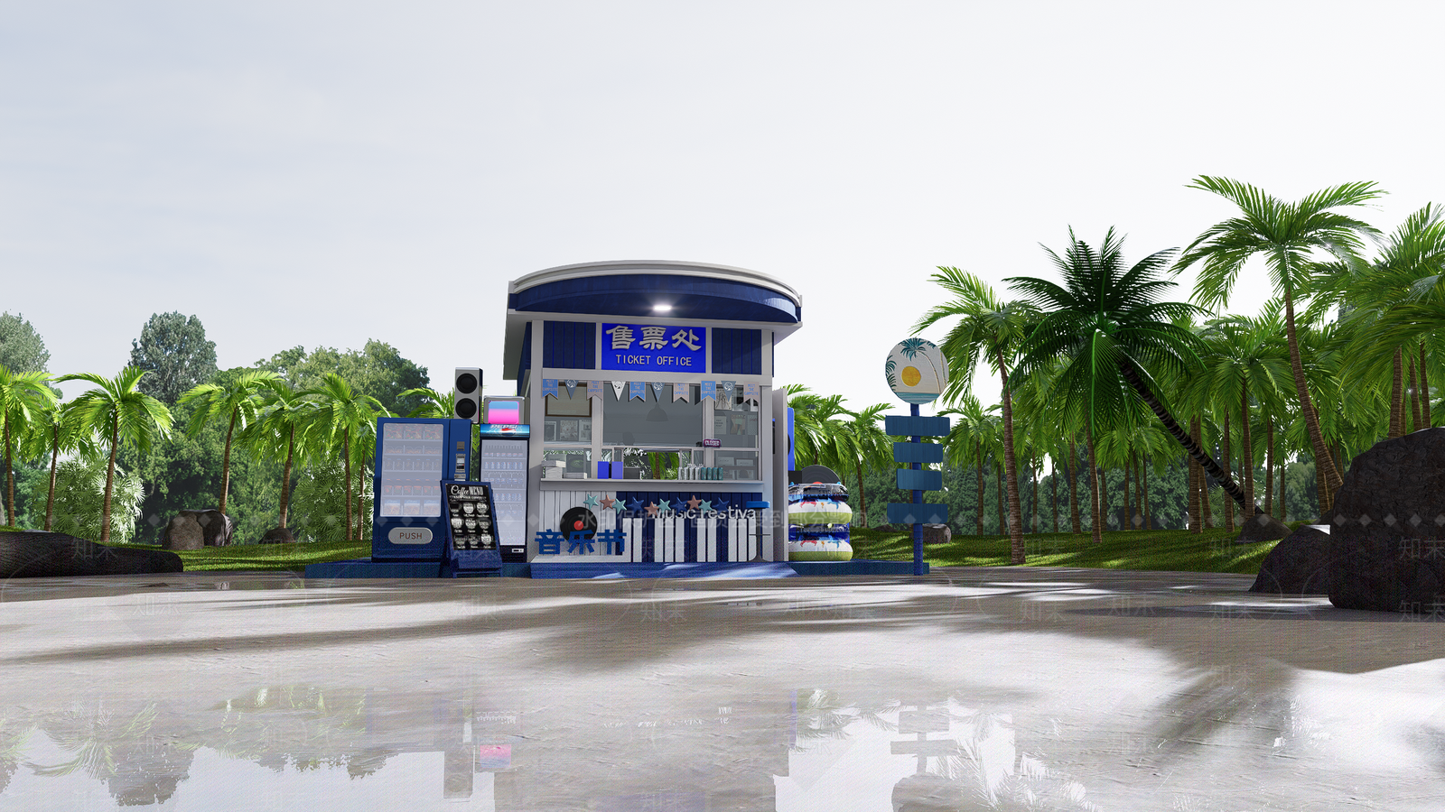 现代海边小店摊位SU模型下载【ID:1143045364】