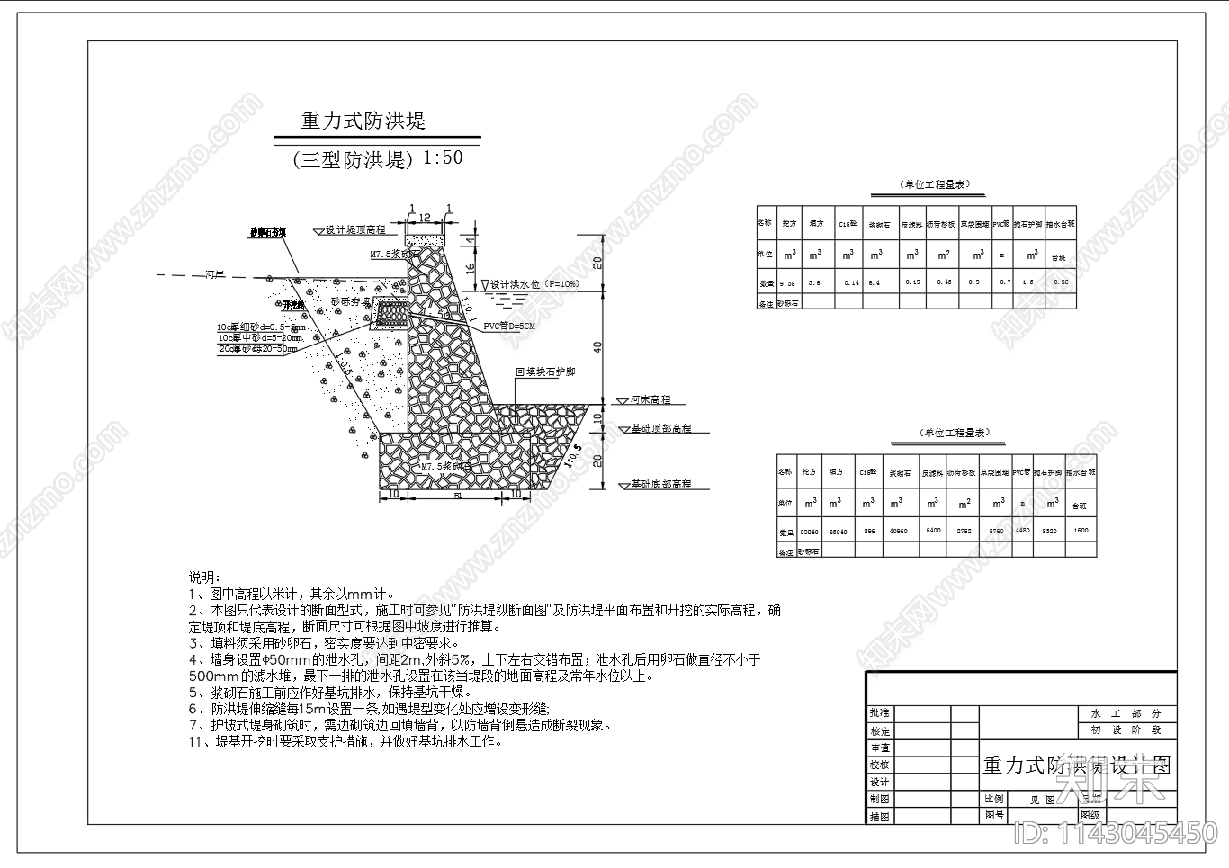 多个生态重力式防洪堤cad施工图下载【ID:1143045450】