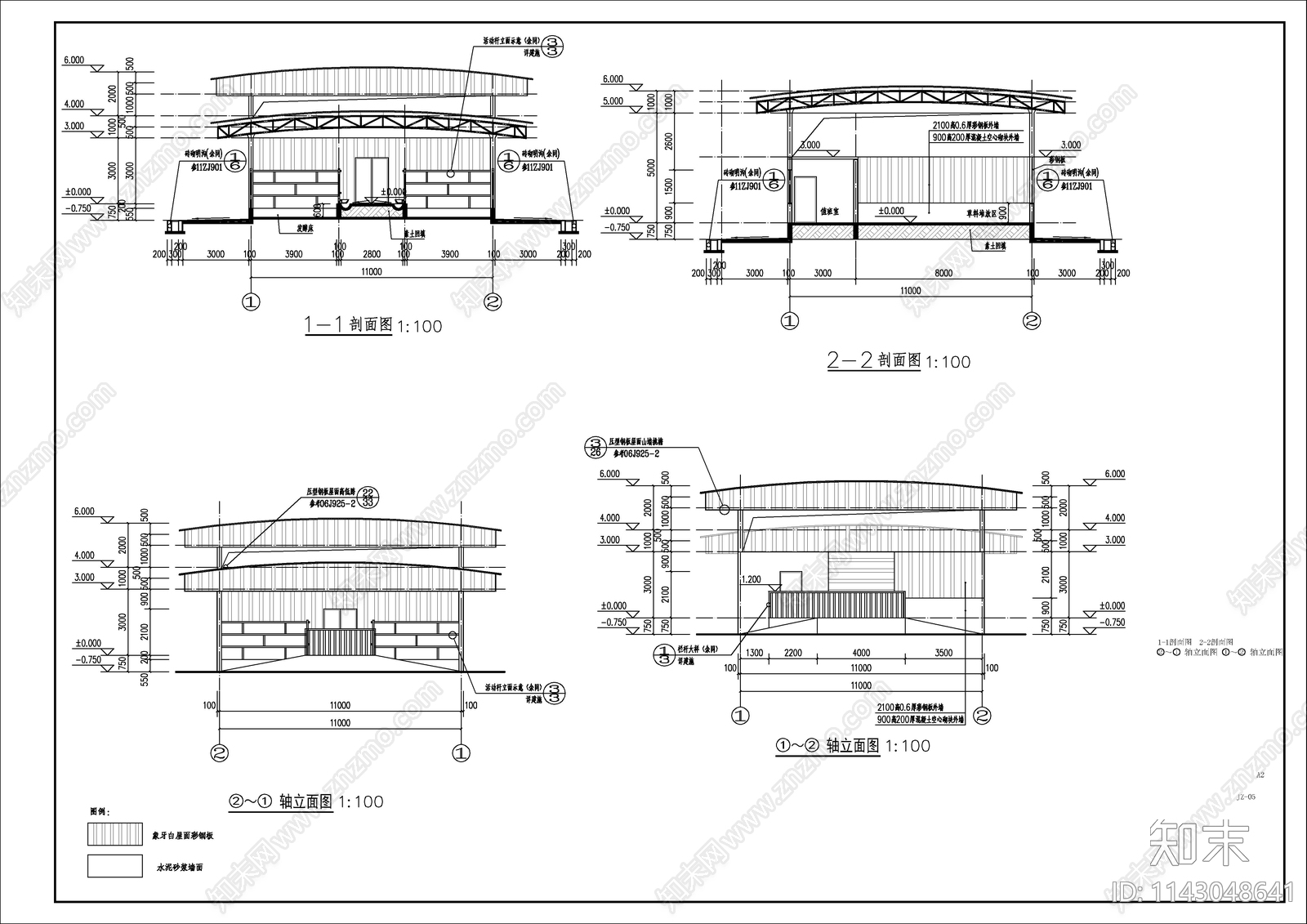 标准育牛舍建筑cad施工图下载【ID:1143048641】