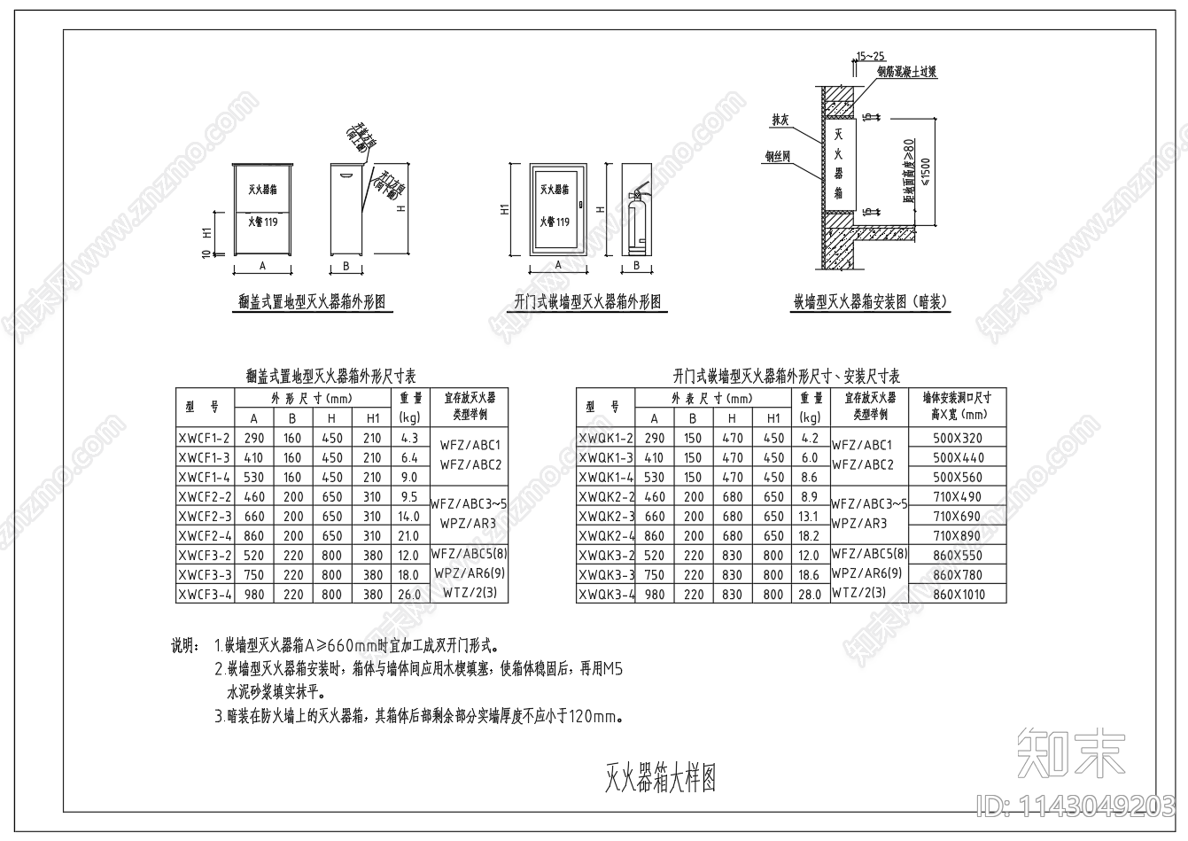灭火器箱大样cad施工图下载【ID:1143049203】