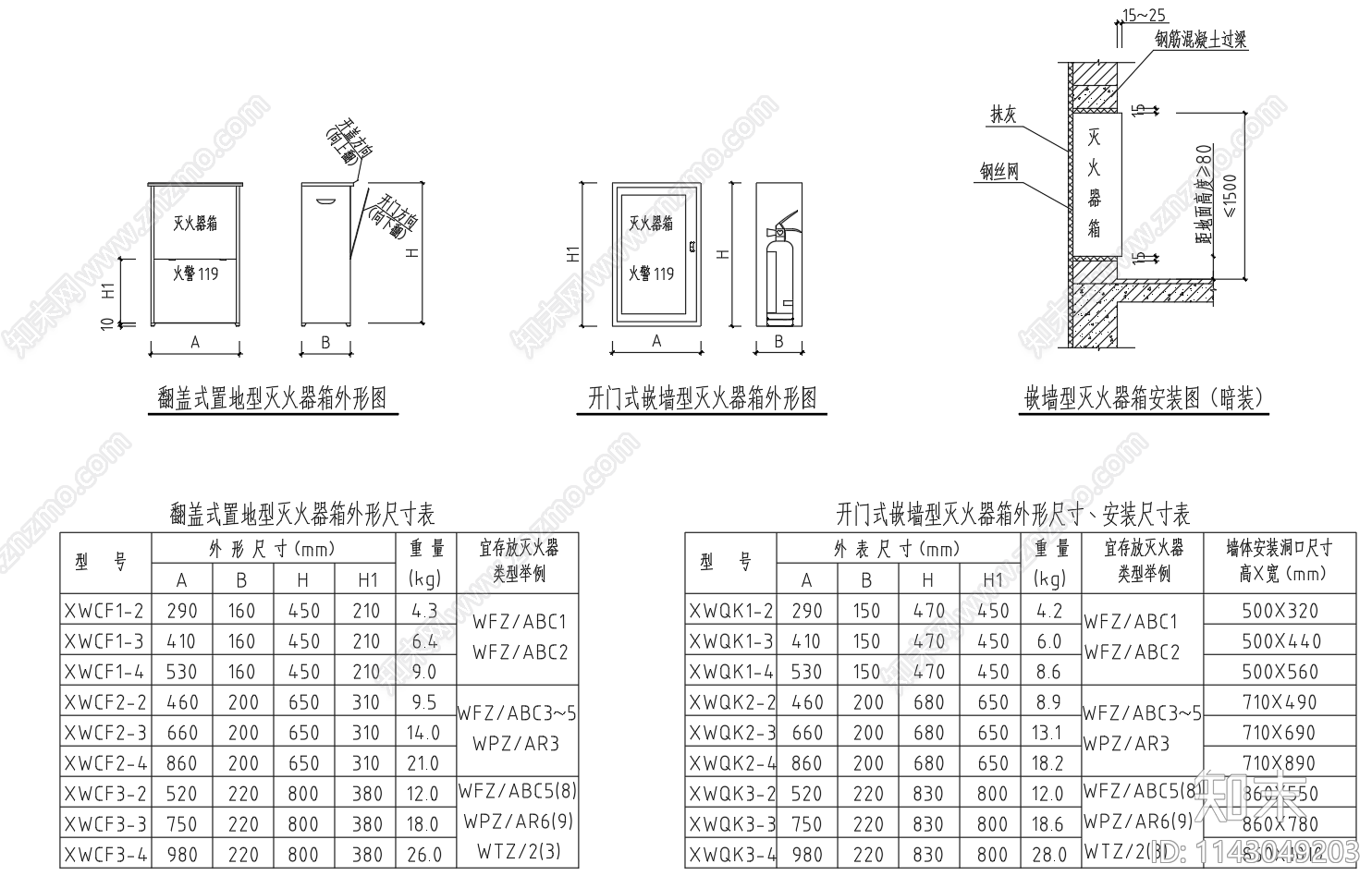灭火器箱大样cad施工图下载【ID:1143049203】