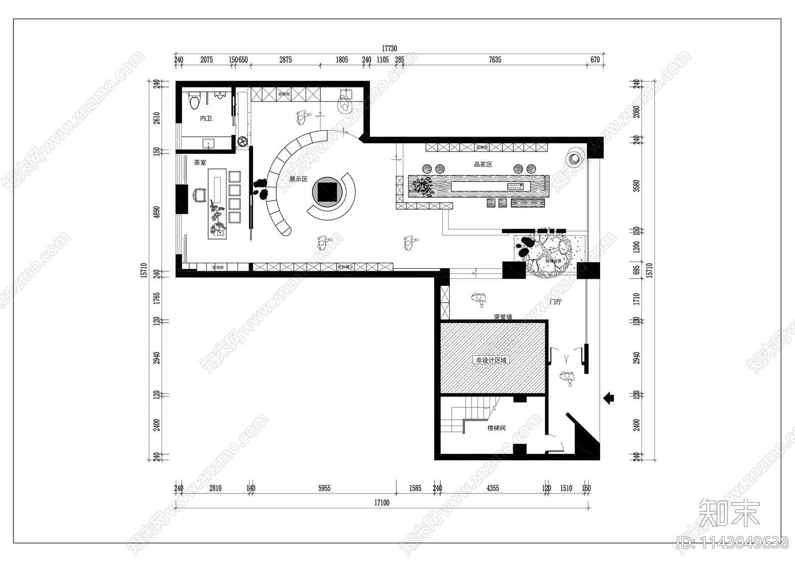 现代茶室平面布置图施工图下载【ID:1143049638】