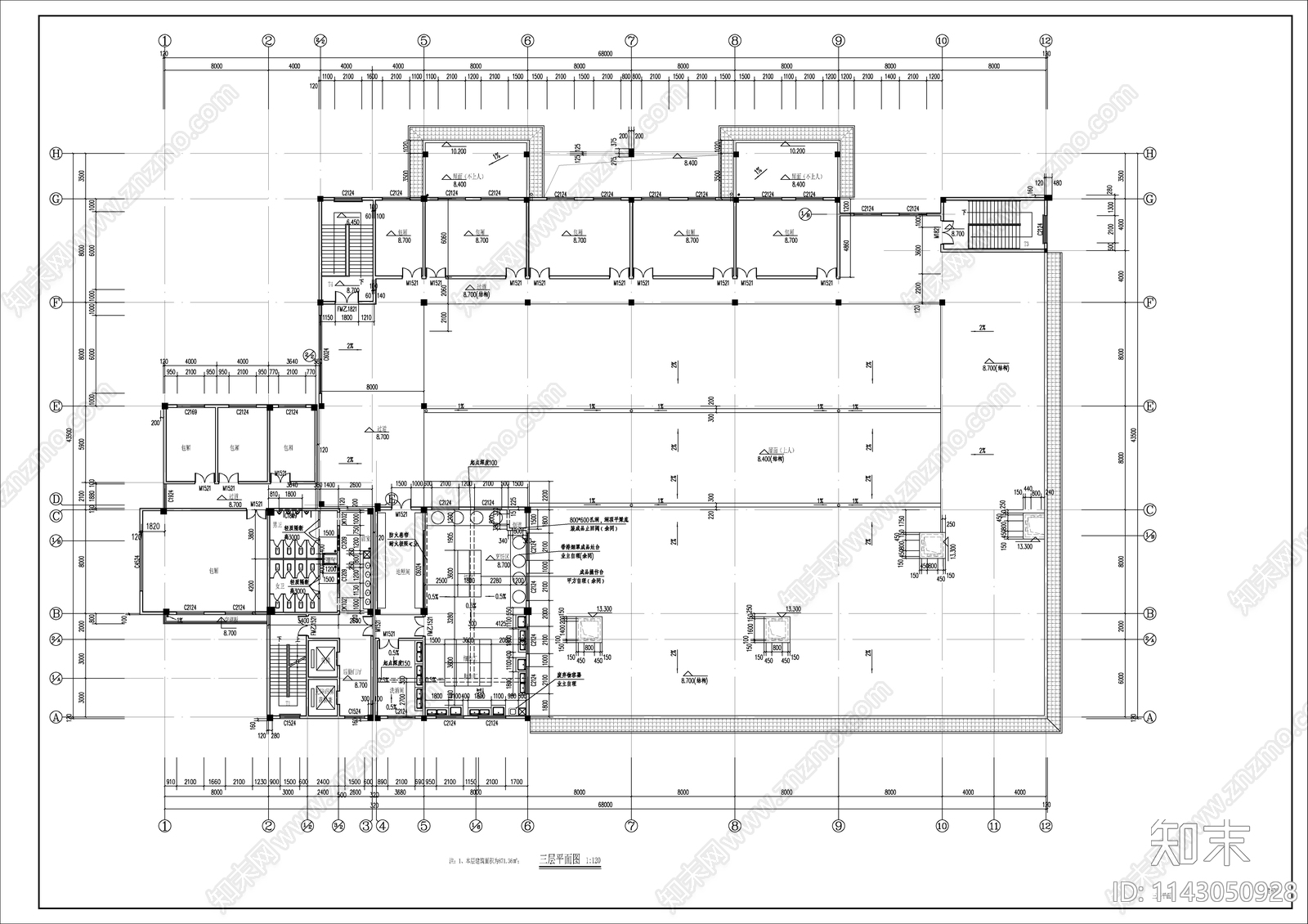 某高校食堂建筑cad施工图下载【ID:1143050928】