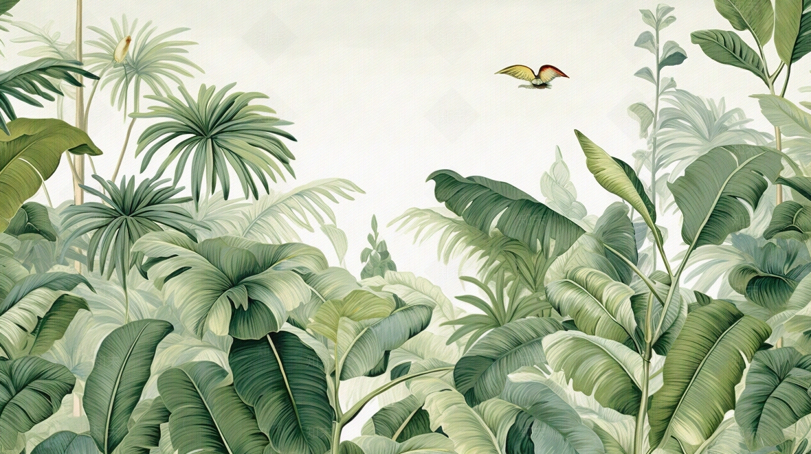 现代清新绿色植物树叶壁纸壁画贴图下载【ID:1143054965】