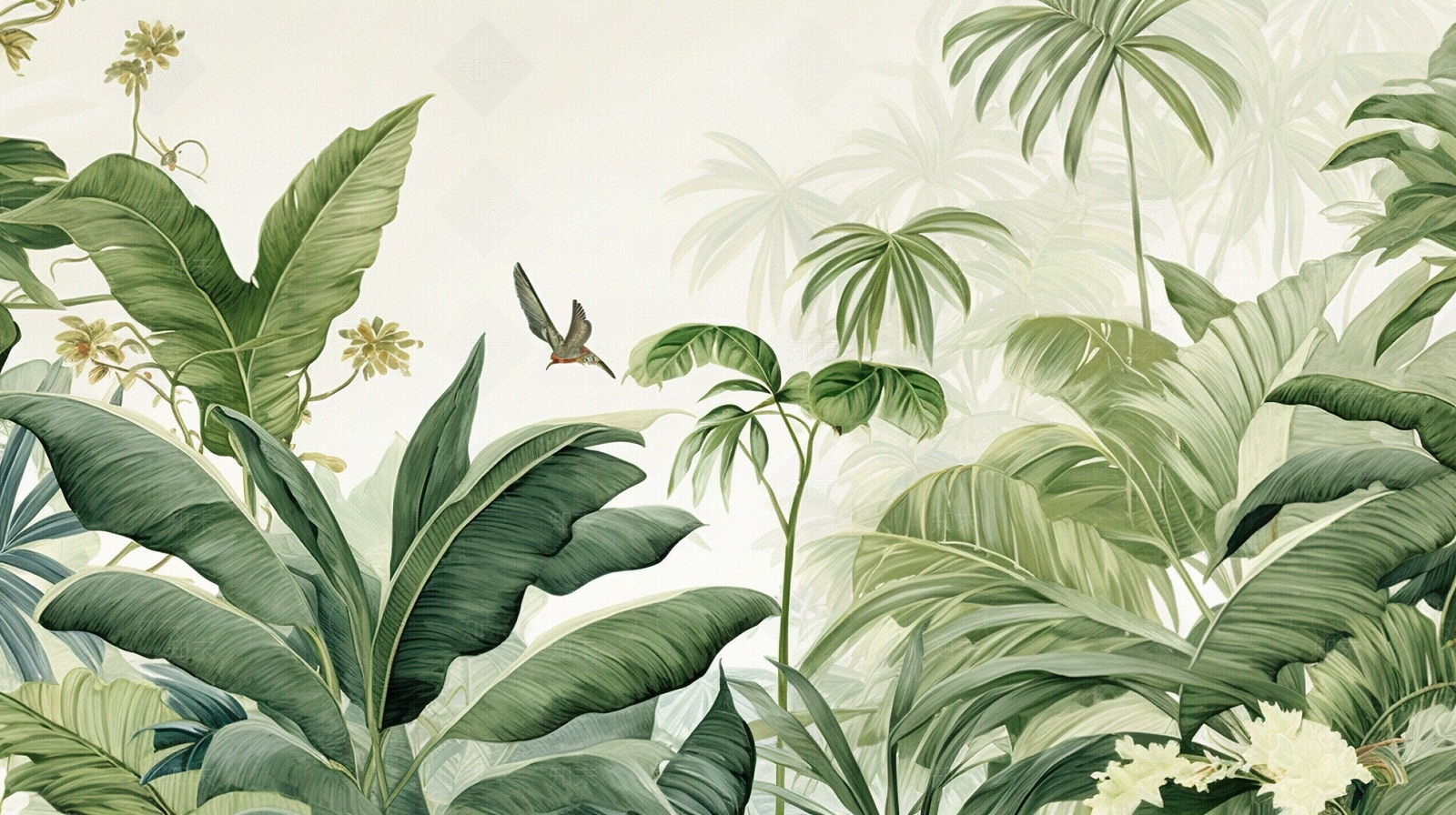 现代清新绿色植物树叶壁纸壁画贴图下载【ID:1143054948】