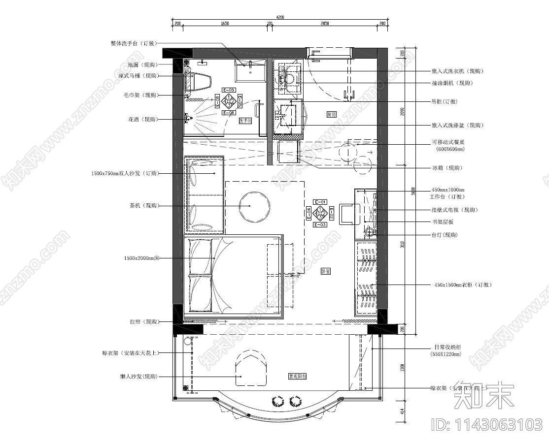 公寓室内装修cad施工图下载【ID:1143063103】