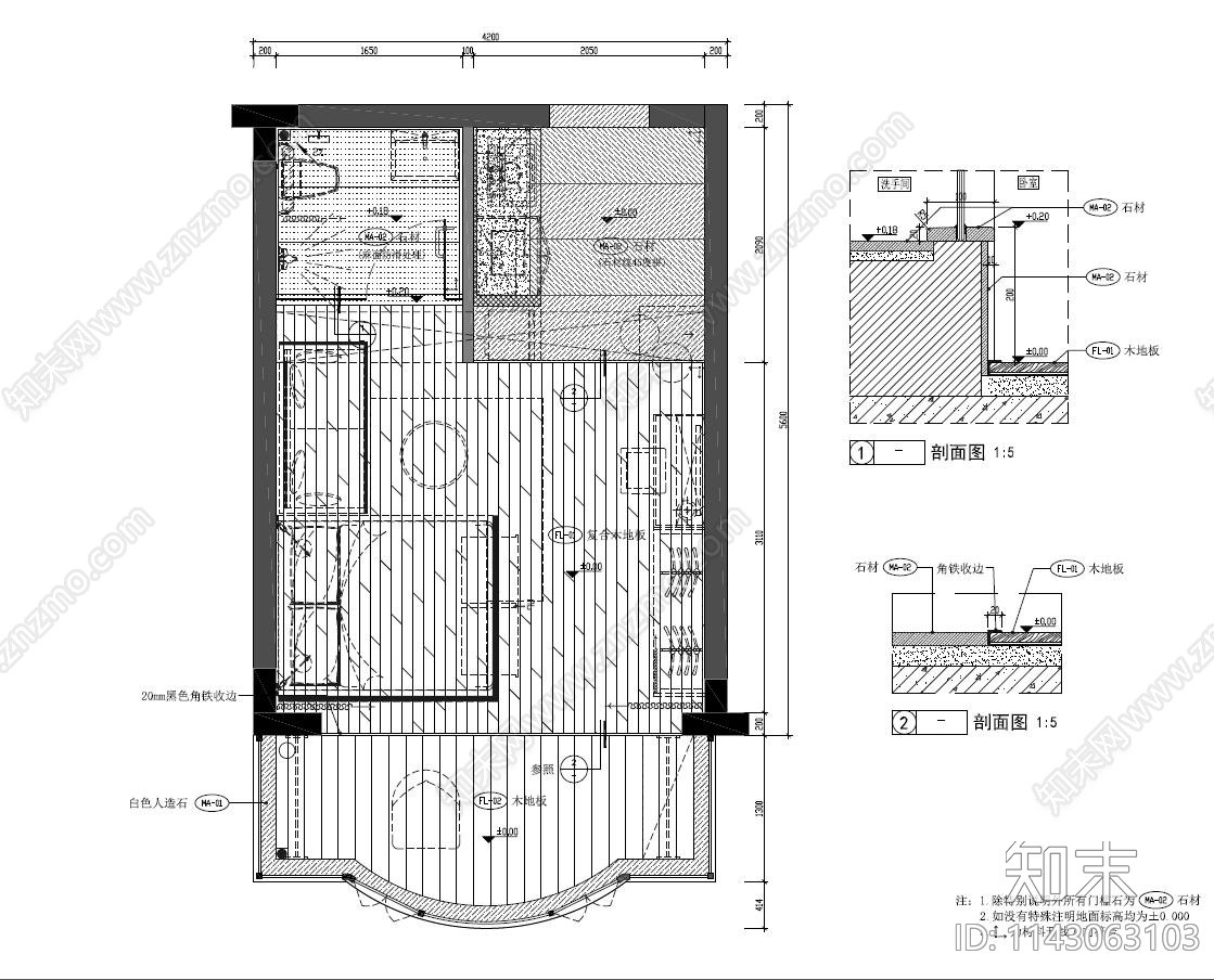 公寓室内装修cad施工图下载【ID:1143063103】