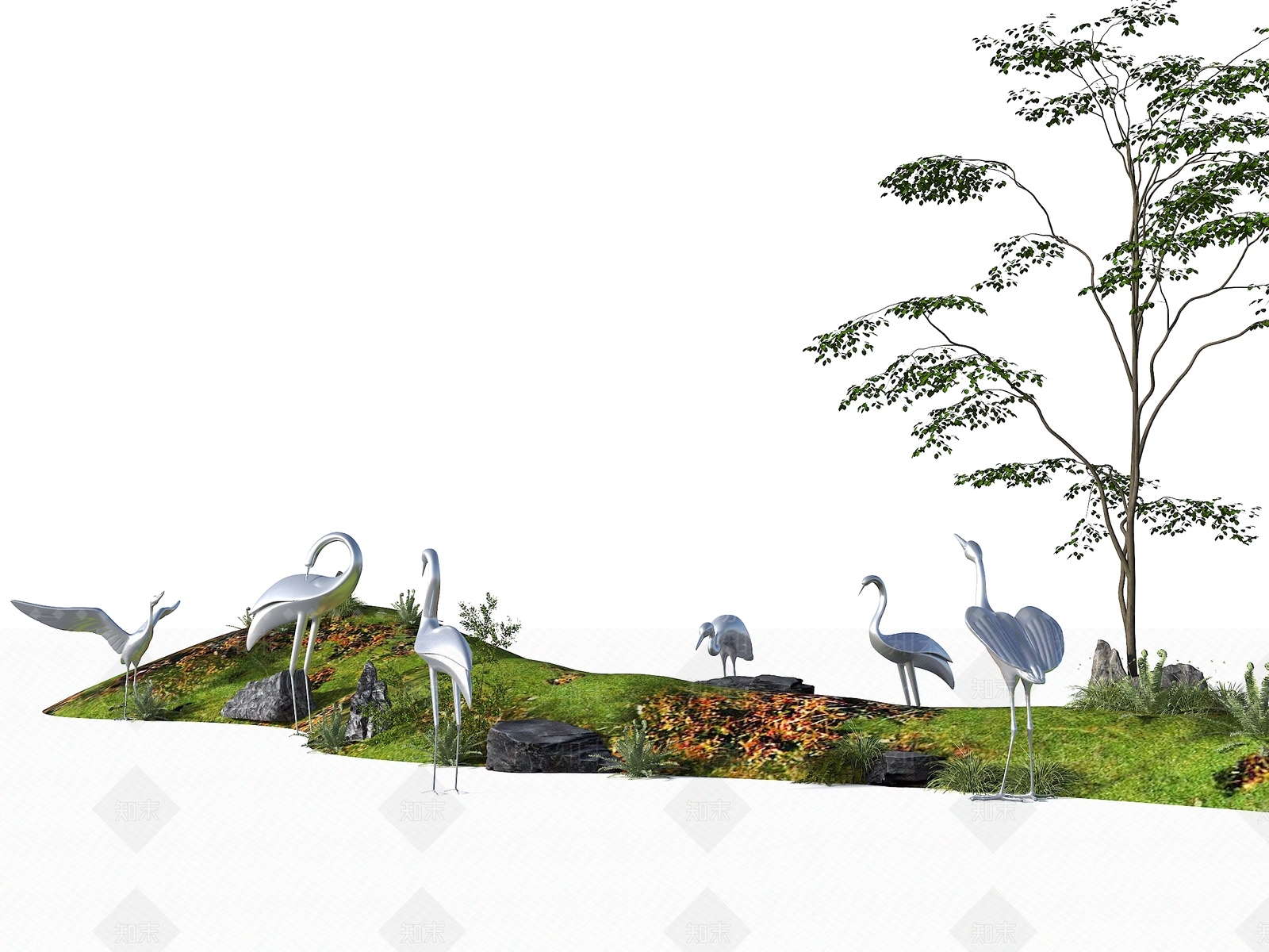 不锈钢仙鹤雕塑3D模型下载【ID:1143063334】