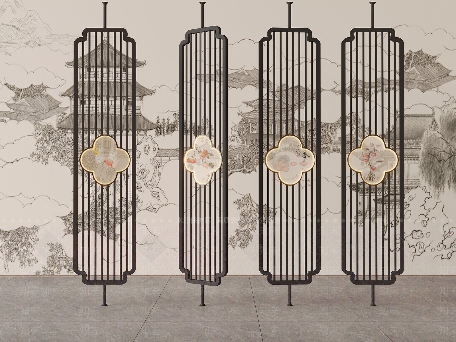 新中式花格屏风玄关SU模型下载【ID:1143064837】