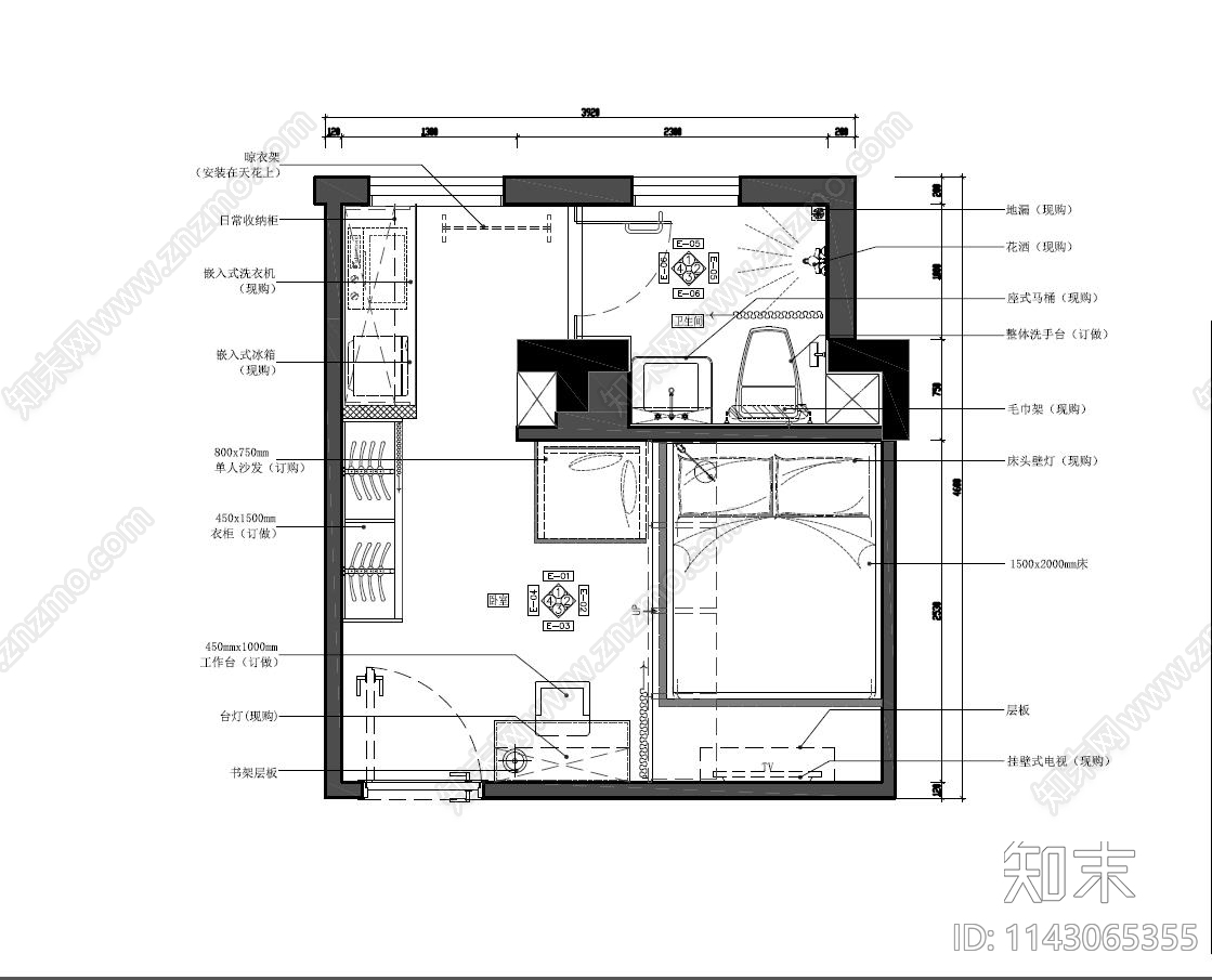 公寓室内装修cad施工图下载【ID:1143065355】